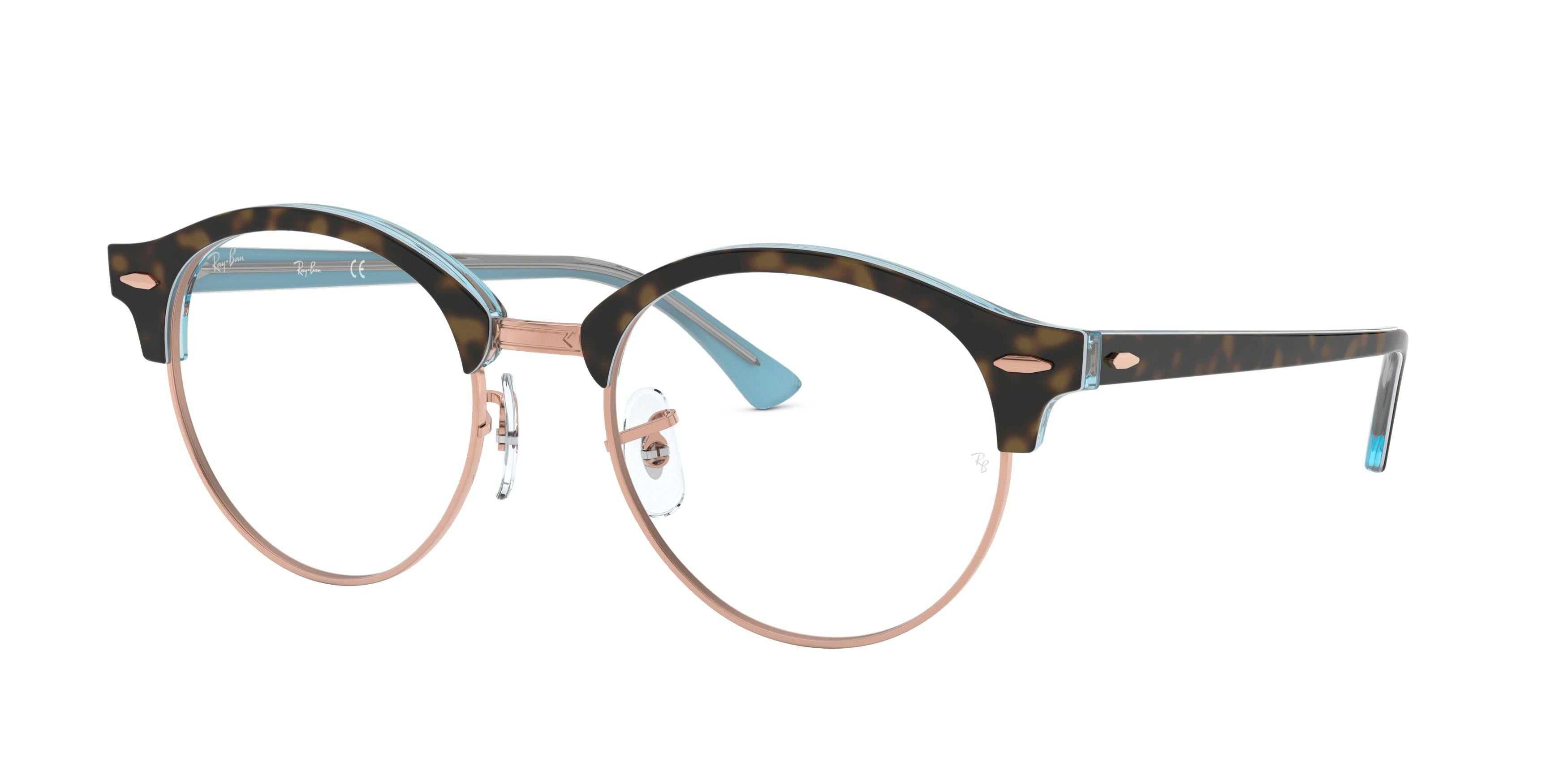 Ray-Ban Optical CLUBROUND RX4246V Round Eyeglasses  5885-Havana On Light Blue 49-140-19 - Color Map Brown