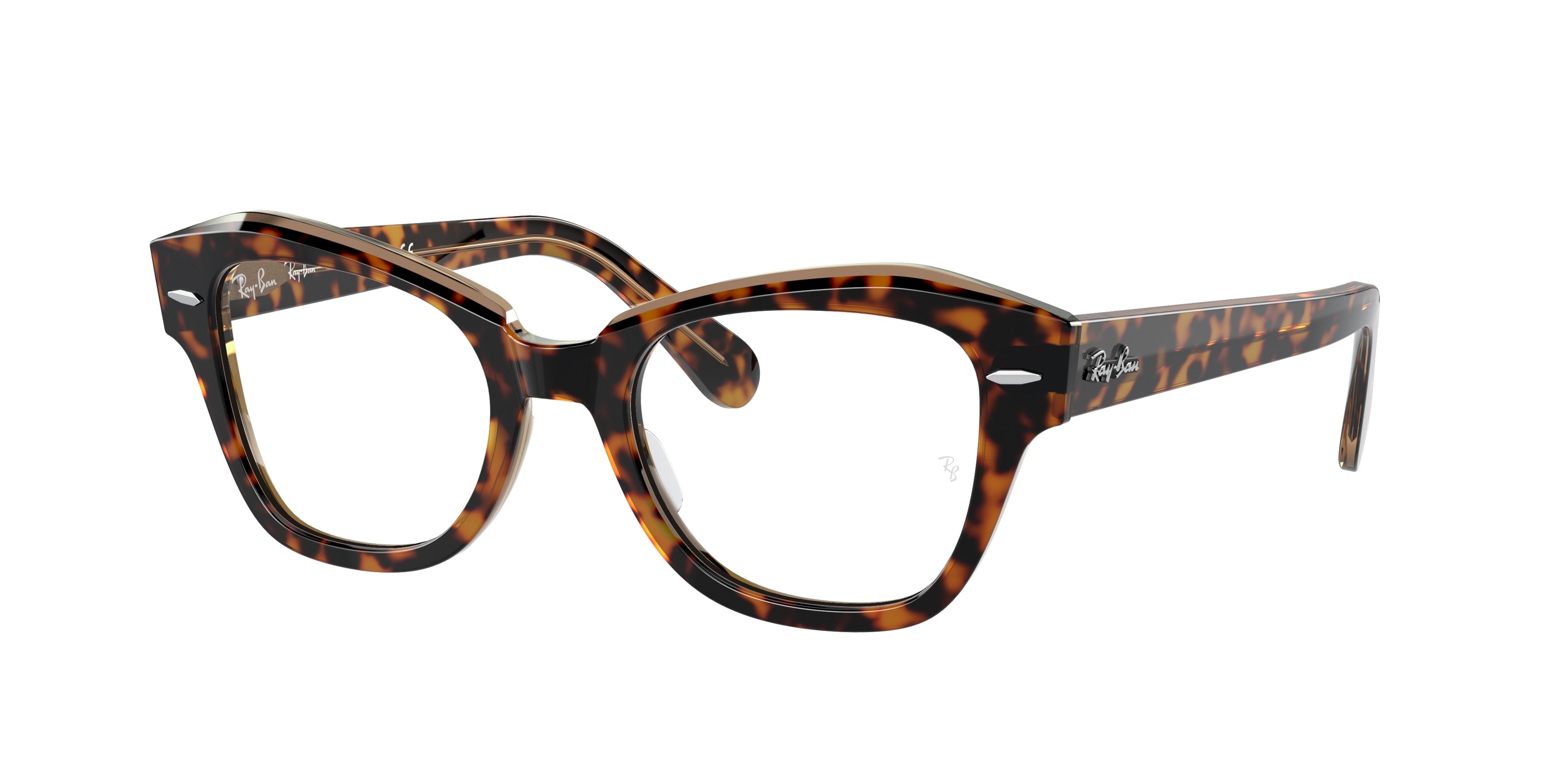 Ray-Ban Optical STATE STREET RX5486 Irregular Eyeglasses  5989-Havana On Transparent Brown 48-145-20 - Color Map Gold