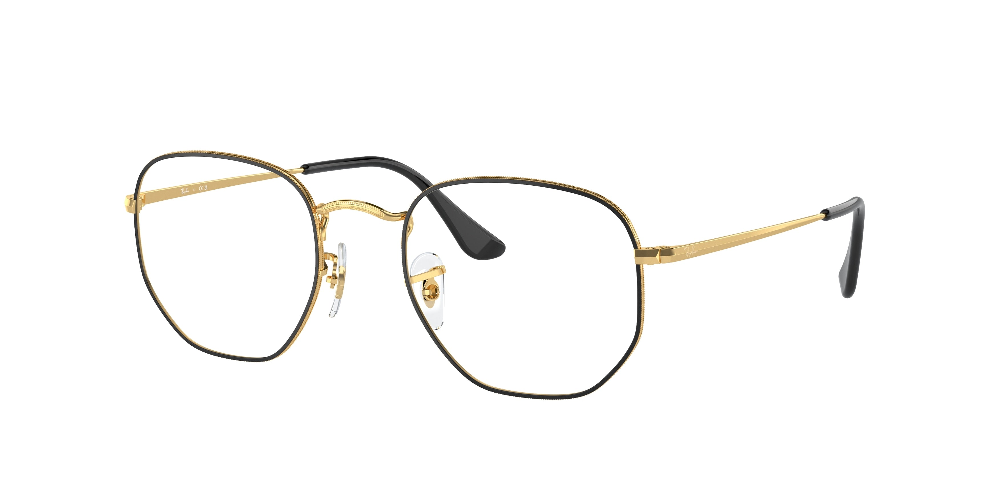 Ray-Ban Optical HEXAGONAL RX6448 Irregular Eyeglasses  3175-Black On Gold 54-145-21 - Color Map Black