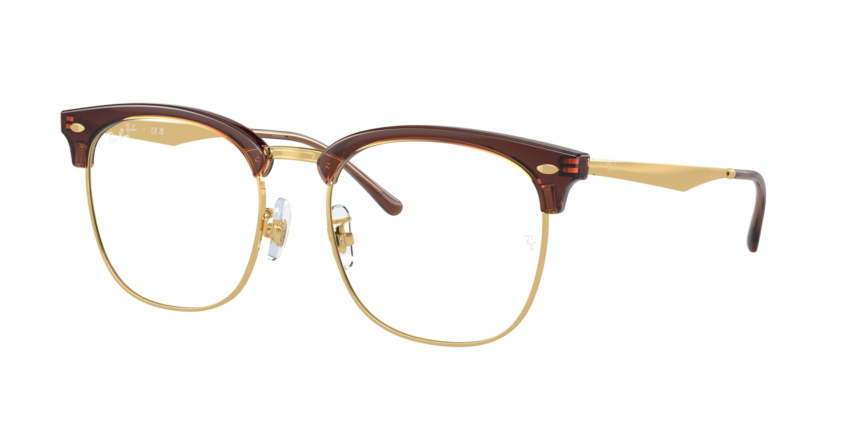 Ray-Ban Optical RX7318D Square Eyeglasses  8325-Transparent Dark Brown On Gold 54-145-19 - Color Map Brown