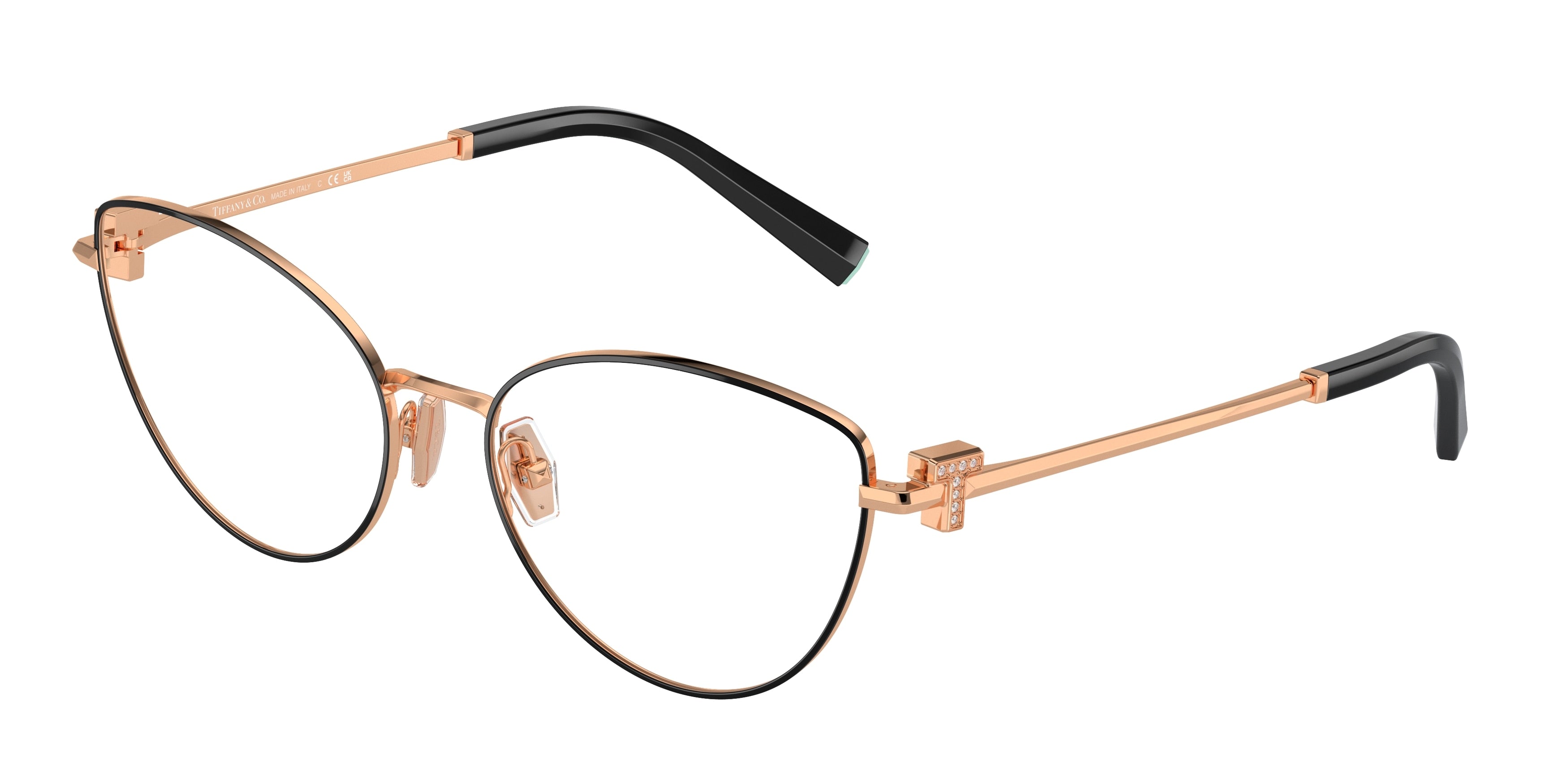 Tiffany TF1159B Cat Eye Eyeglasses  6162-Black On Rose Gold 56-140-17 - Color Map Black