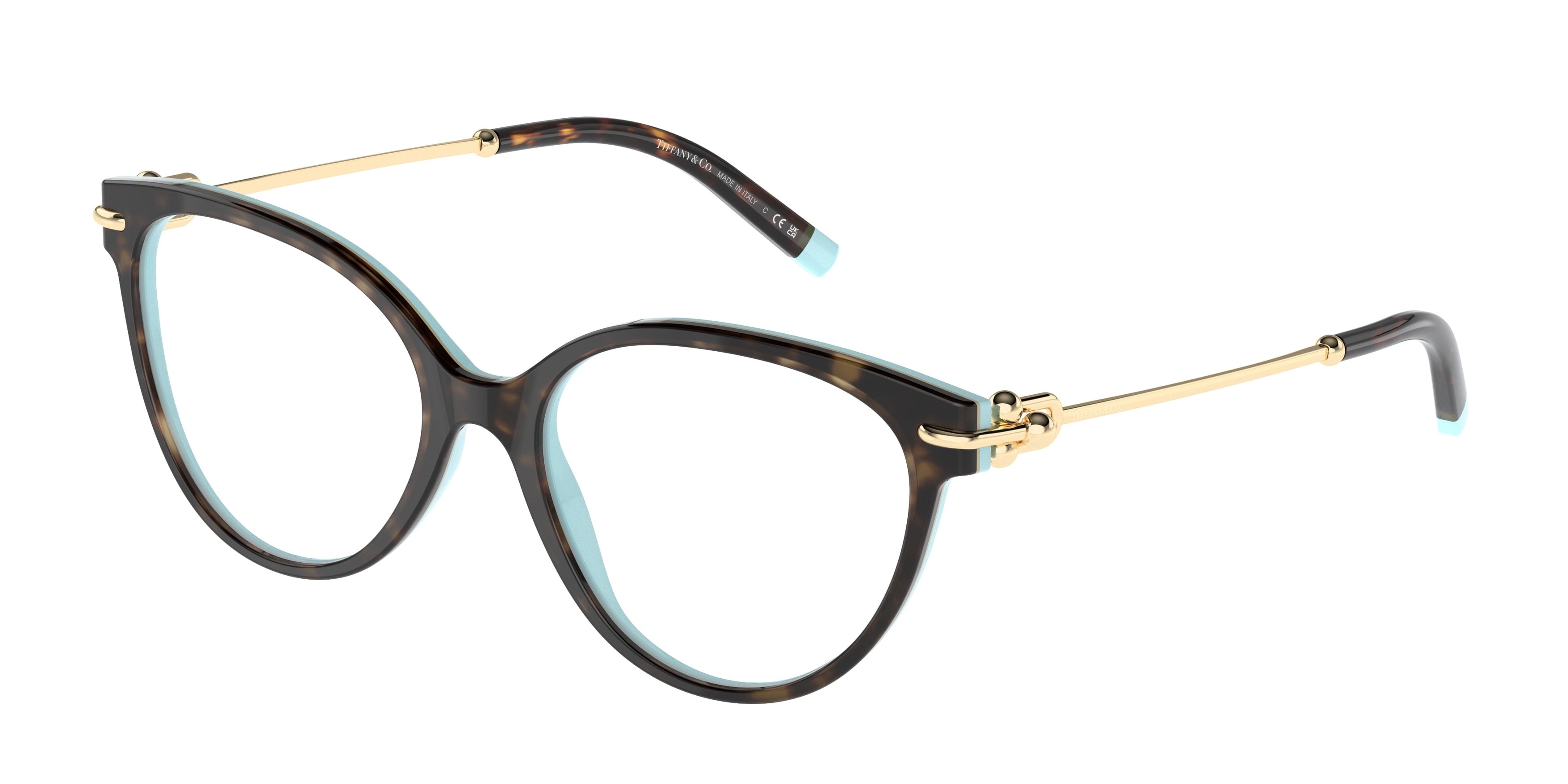 Tiffany TF2217 Cat Eye Eyeglasses  8134-Havana On Tiffany Blue 53-140-17 - Color Map Brown