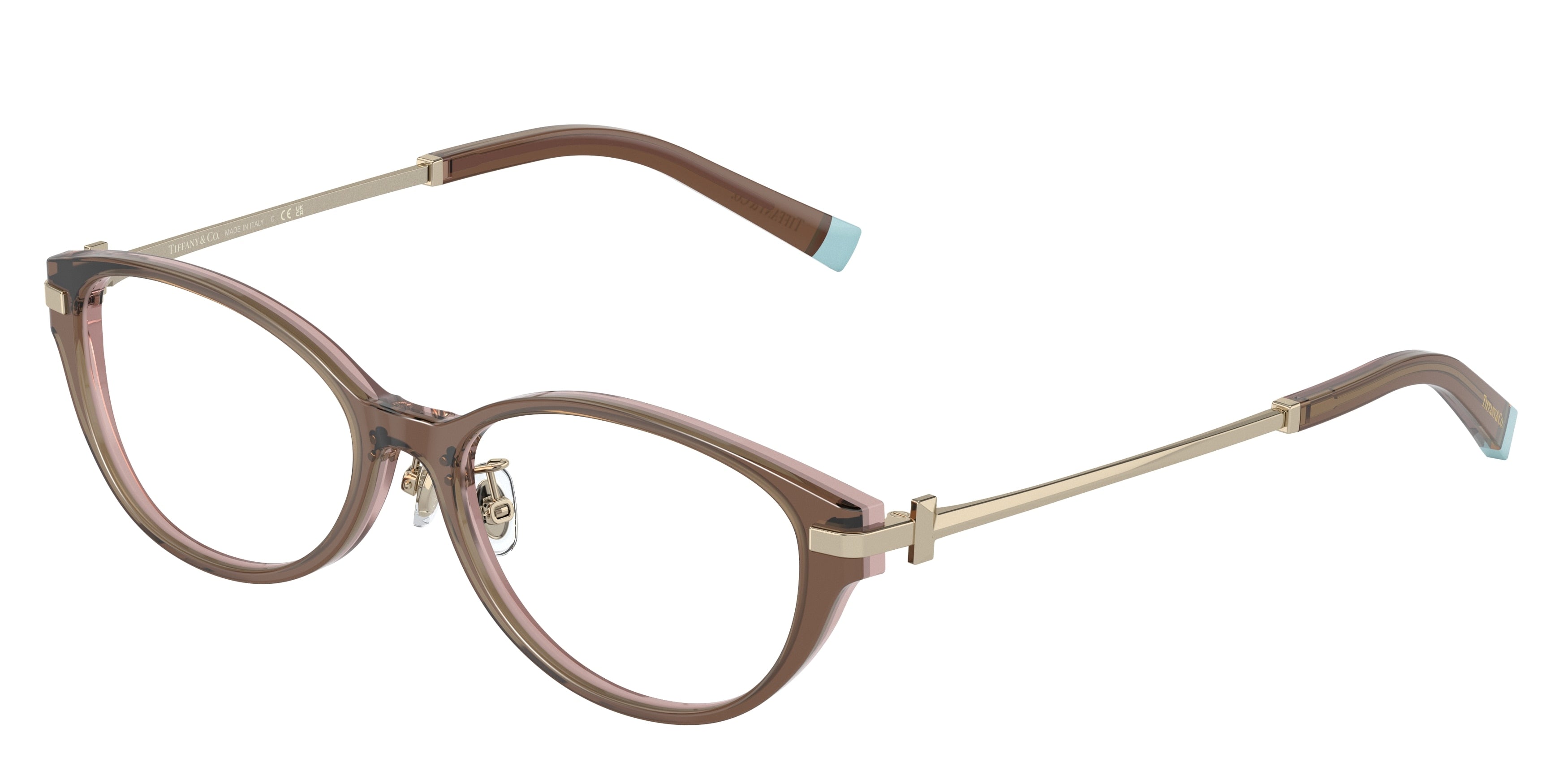 Tiffany TF2225D Oval Eyeglasses  8255-Brown Trasnparent On Pink 53-145-16 - Color Map Brown