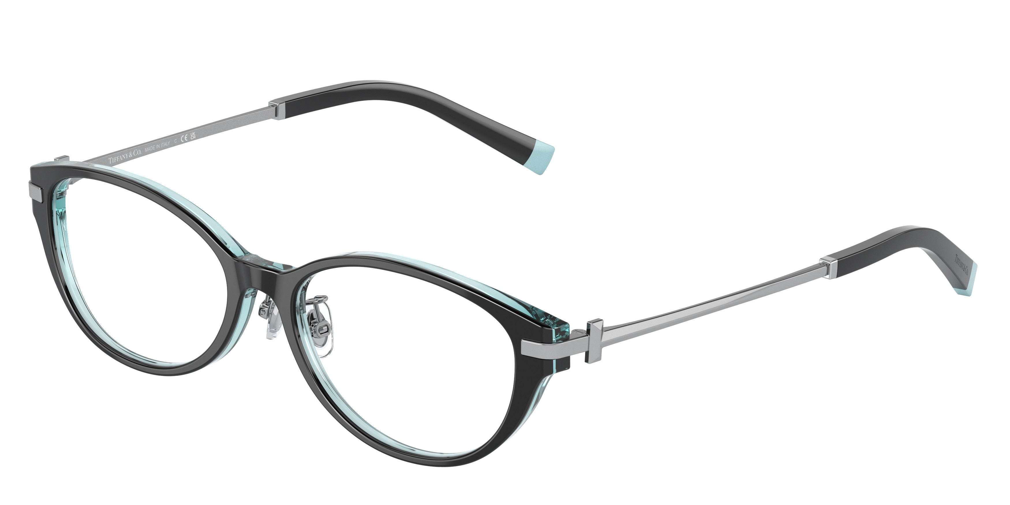 Tiffany TF2225D Oval Eyeglasses  8285-Black On Crystal Tiffany Blue 53-145-16 - Color Map Black