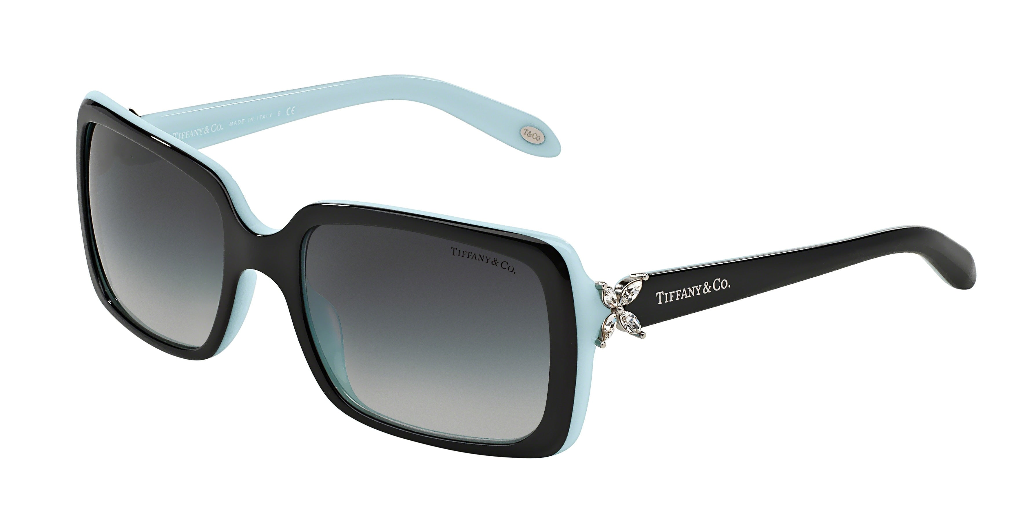 Tiffany TF4047B Rectangle Sunglasses  80553C-Black On Tiffany Blue 55-130-19 - Color Map Black