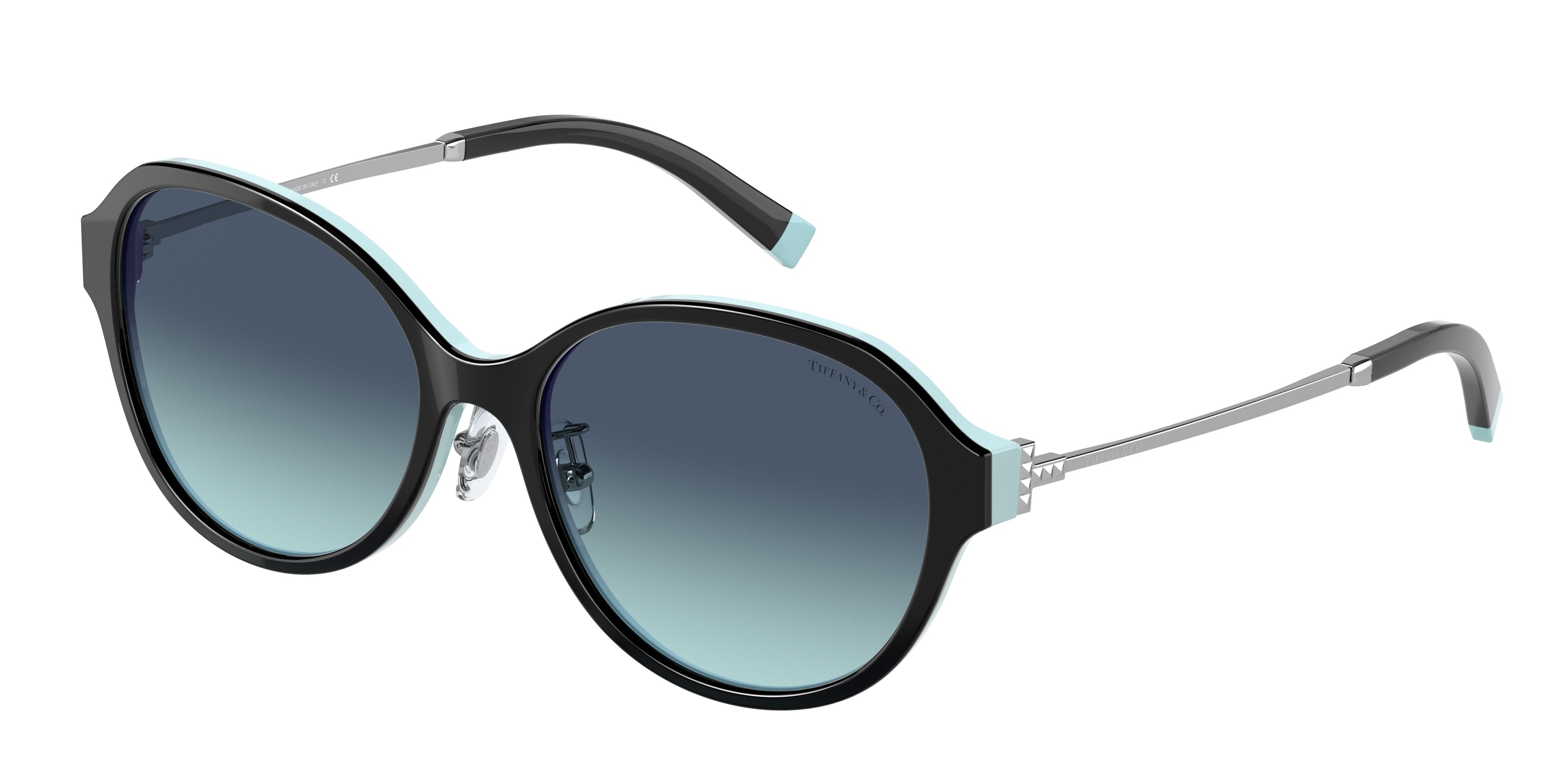 Tiffany TF4181D Round Sunglasses  80559S-Black On Tiffany Blue 56-140-17 - Color Map Black