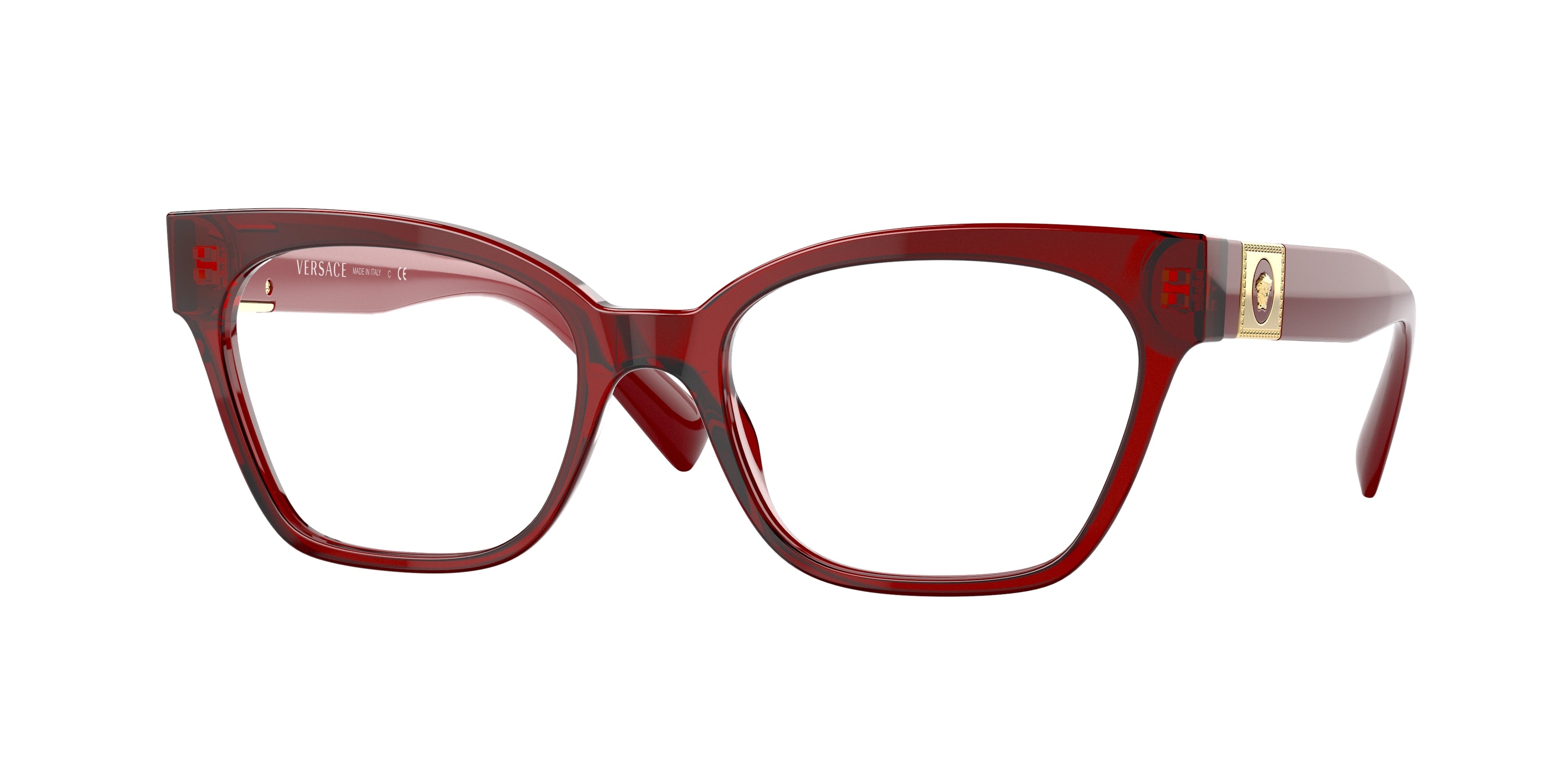 Versace VE3294 Cat Eye Eyeglasses  388-Transparent Bordeaux 53-140-18 - Color Map Red