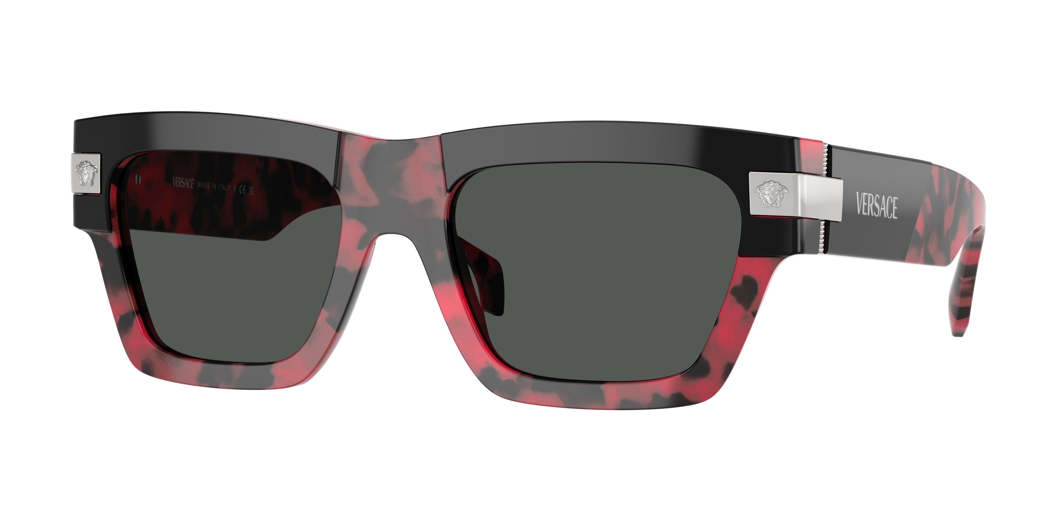 Versace VE4464F Rectangle Sunglasses  545787-Top Black/Red Havana 55-145-20 - Color Map Black