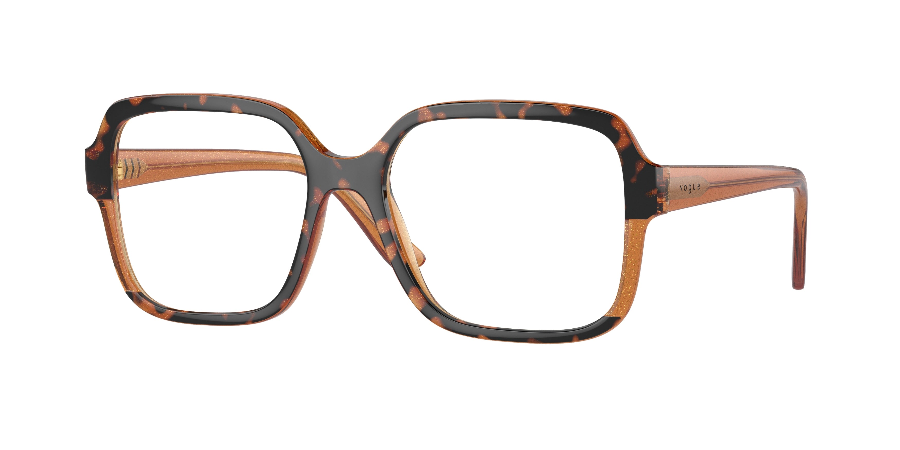 Vogue VO5555 Square Eyeglasses  3134-Havana/Transparent Brown Glitter 54-140-17 - Color Map Tortoise