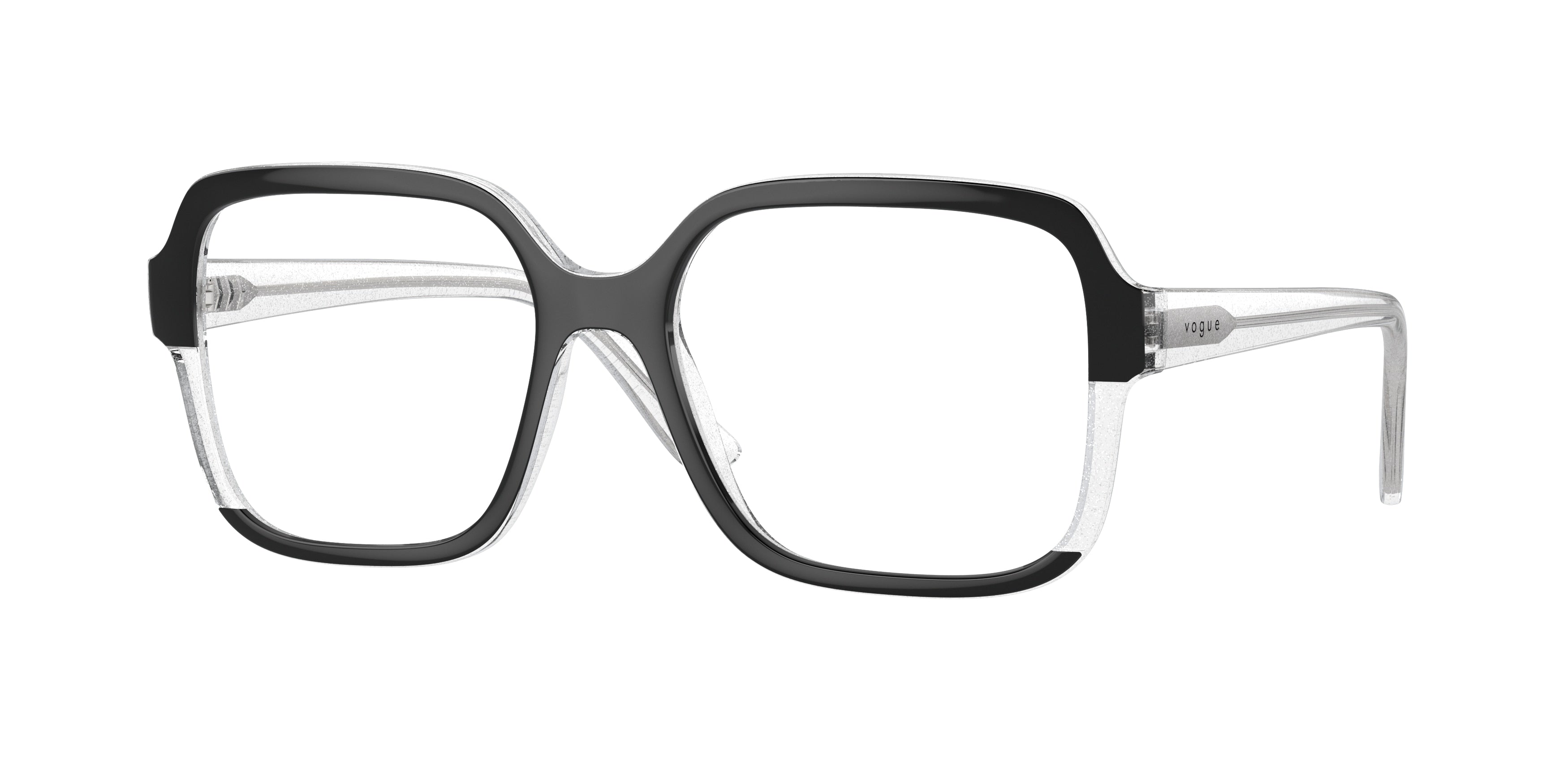 Vogue VO5555 Square Eyeglasses  3138-Black/Transparent Glitter 54-140-17 - Color Map Black