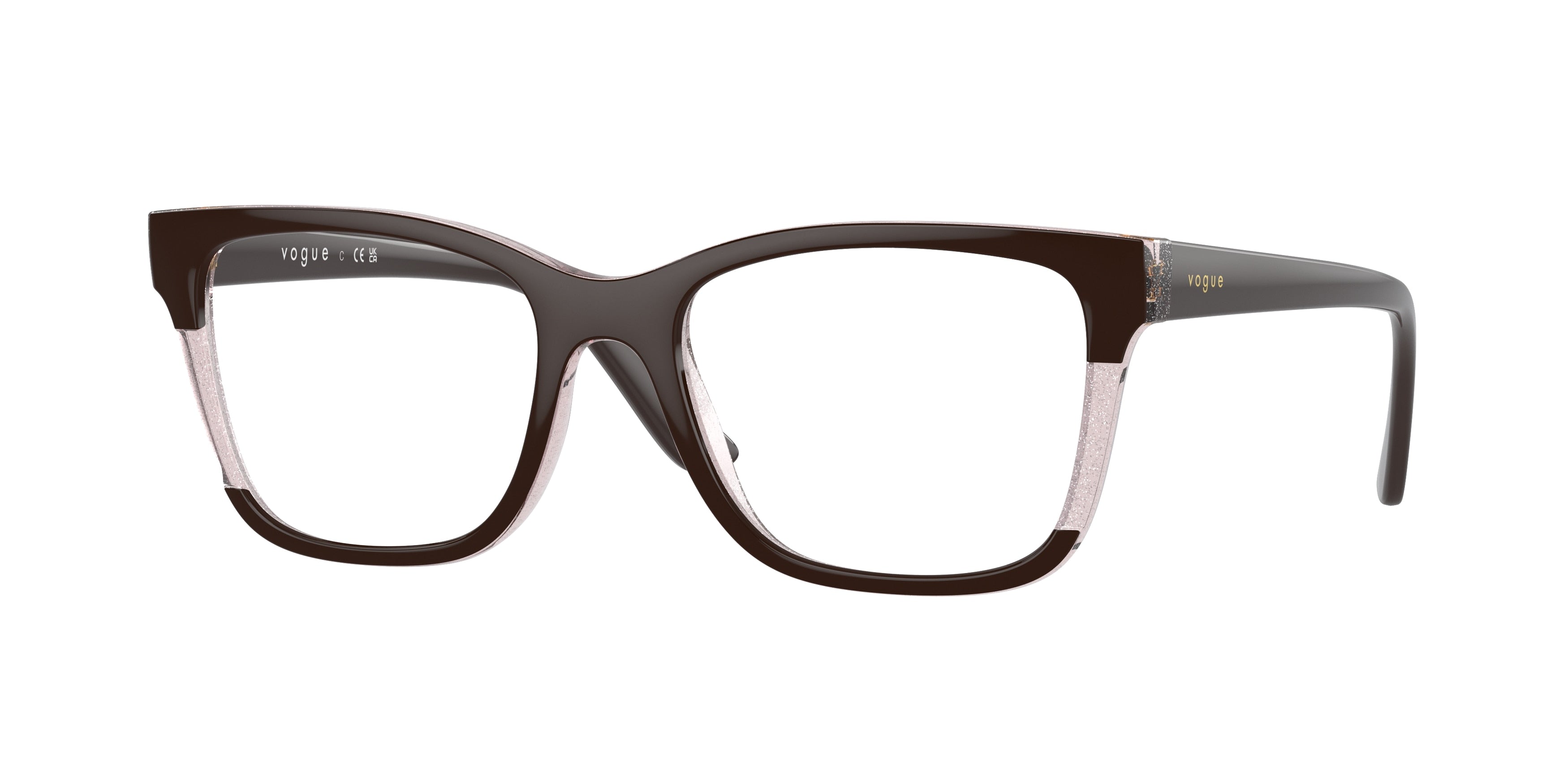 Vogue VO5556 Rectangle Eyeglasses  3136-Brown/Transparent Rose Glitter 53-140-18 - Color Map Brown