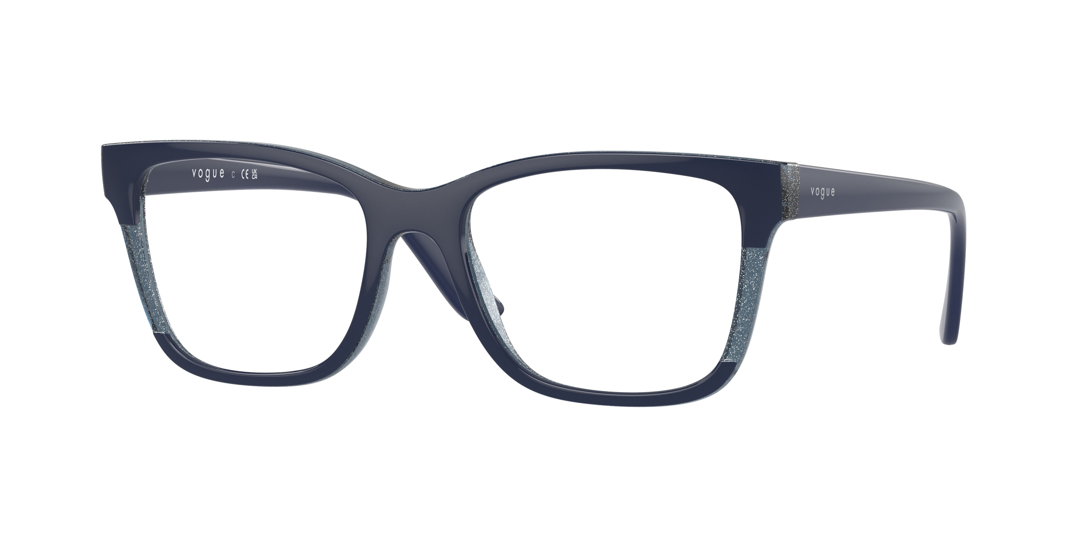 Vogue VO5556 Rectangle Eyeglasses  3141-Blue/Transparent Blue Glitter 53-140-18 - Color Map Blue