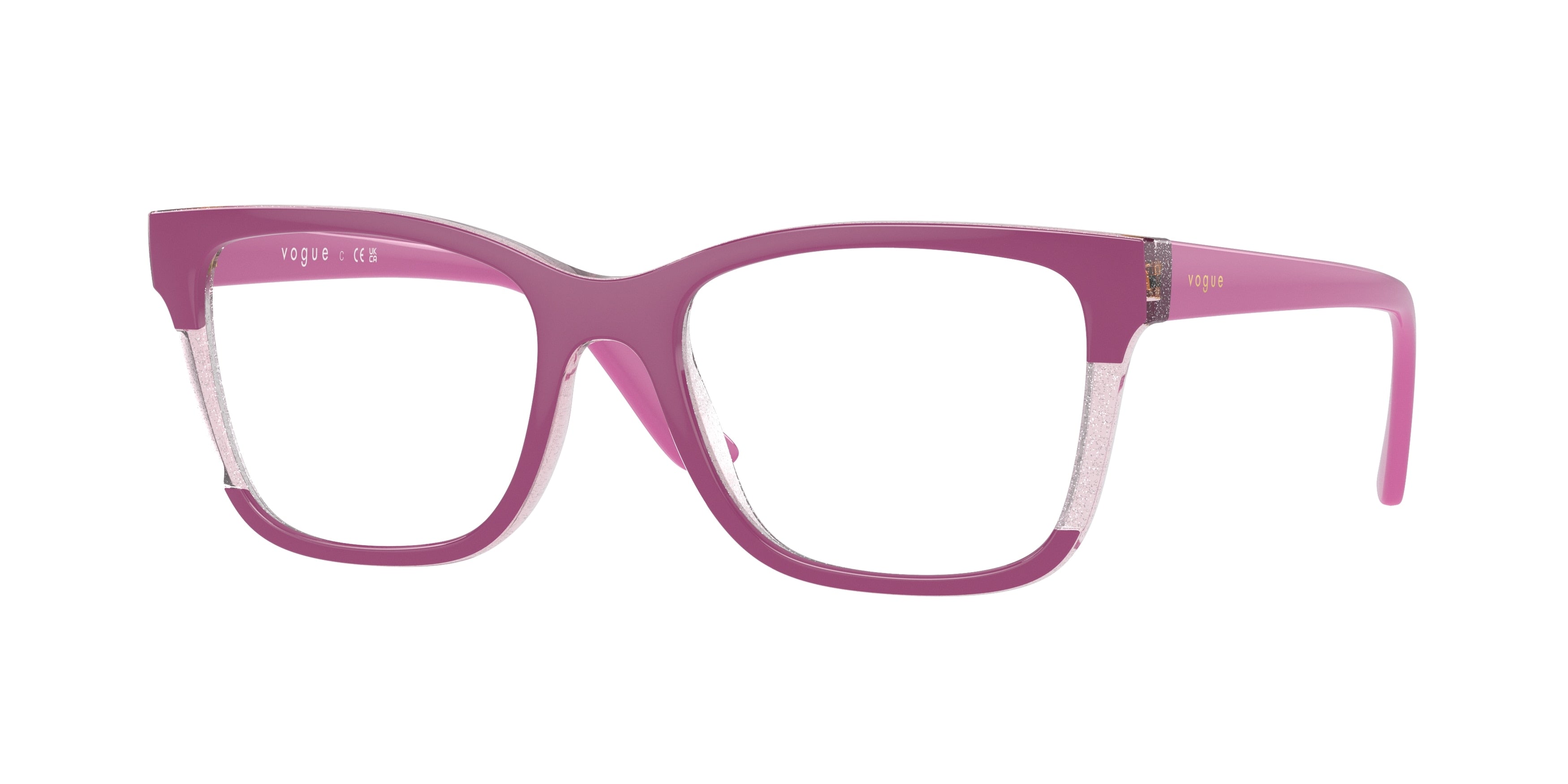 Vogue VO5556 Rectangle Eyeglasses  3142-Fuchsia/Transparent Pink Glitter 53-140-18 - Color Map Pink