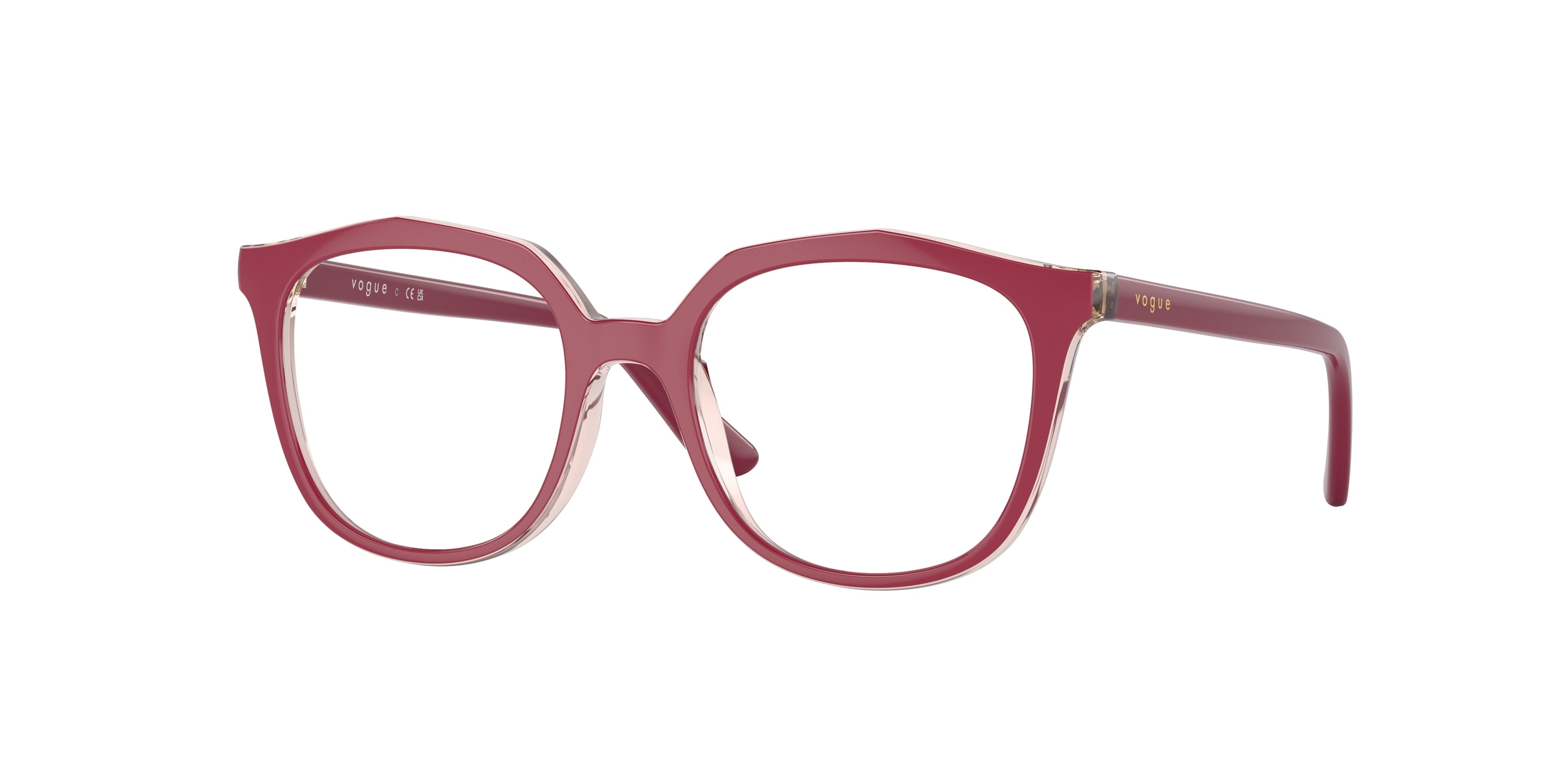 VOGUE JUNIOR OPHTHAL VY2017 Irregular Eyeglasses  2931-Transparent Pink/Top Fuchsia 45-125-16 - Color Map Pink