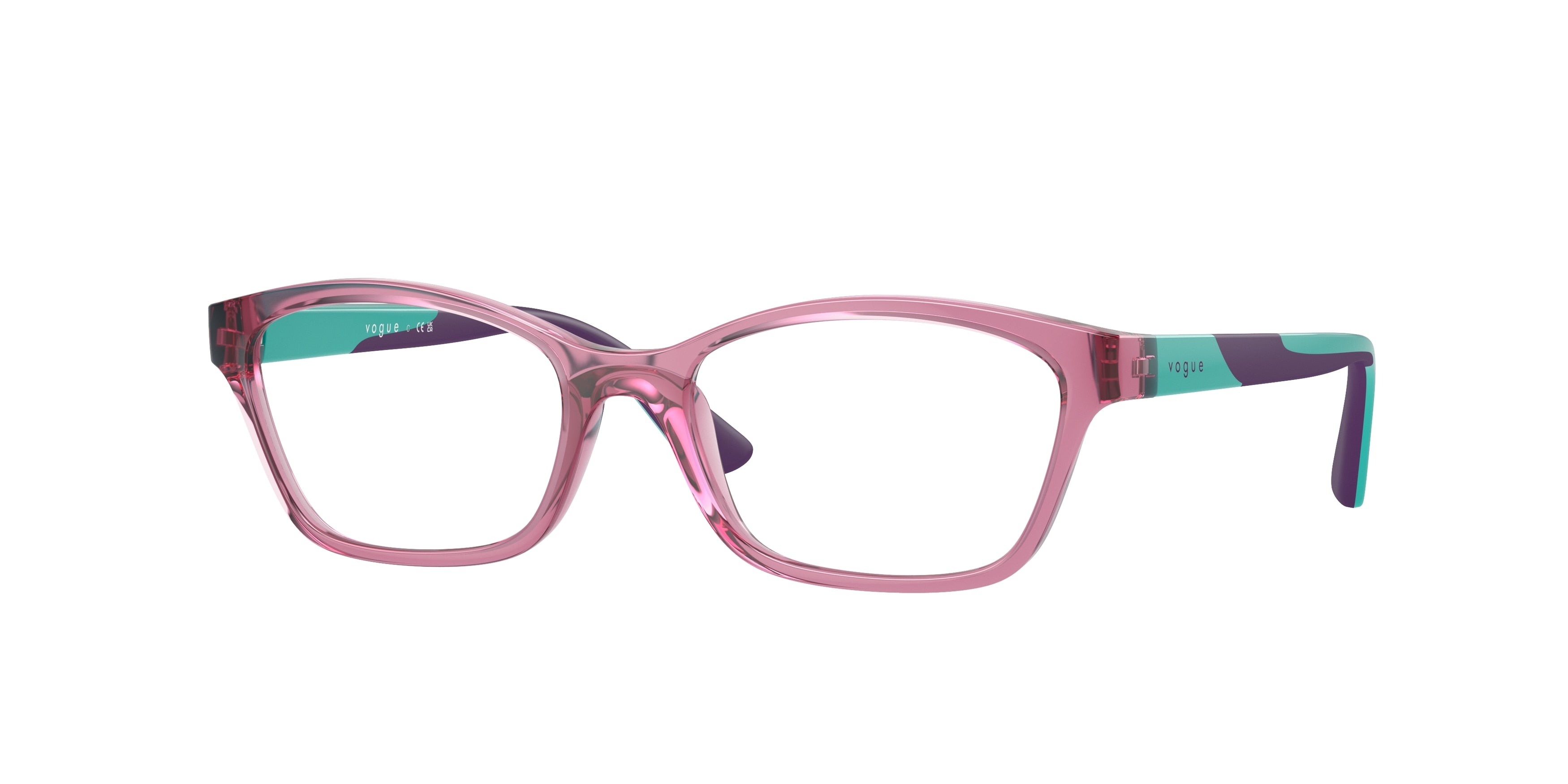 VOGUE JUNIOR OPHTHAL VY2024 Cat Eye Eyeglasses  2613-Transparent Dark Pink 49-125-16 - Color Map Pink