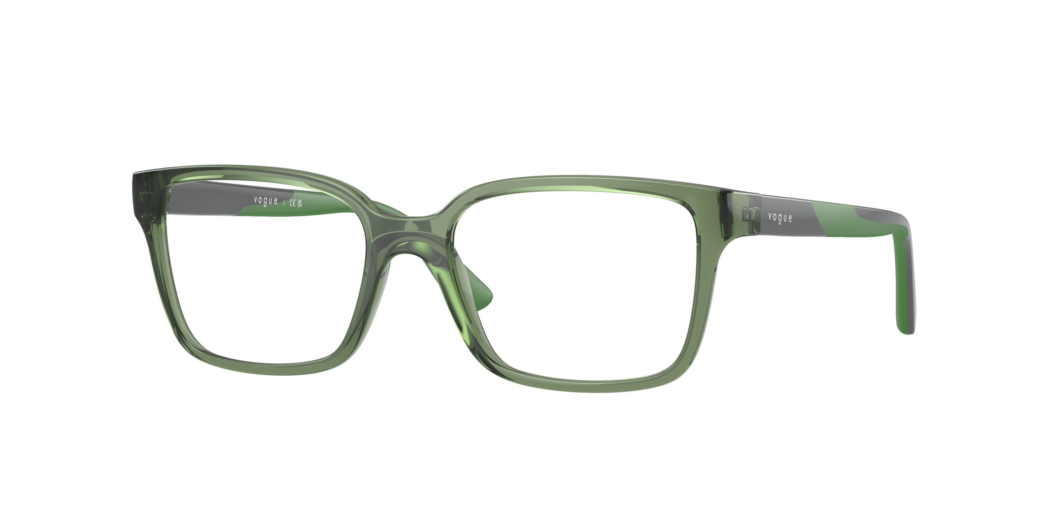 VOGUE JUNIOR OPHTHAL VY2026 Rectangle Eyeglasses  3067-Transparent Dark Green 49-130-16 - Color Map Green