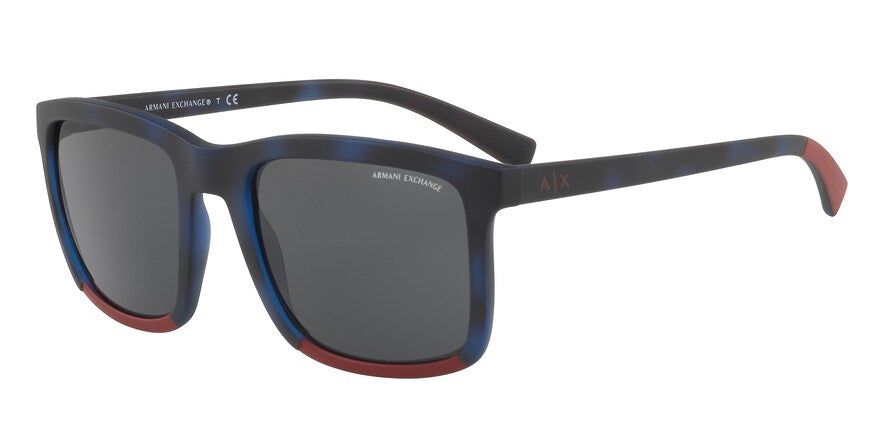 Exchange Armani AX4067S Square Sunglasses  823087-MATTE BLUE HAVANA/TANGO RED MT 55-20-140 - Color Map blue