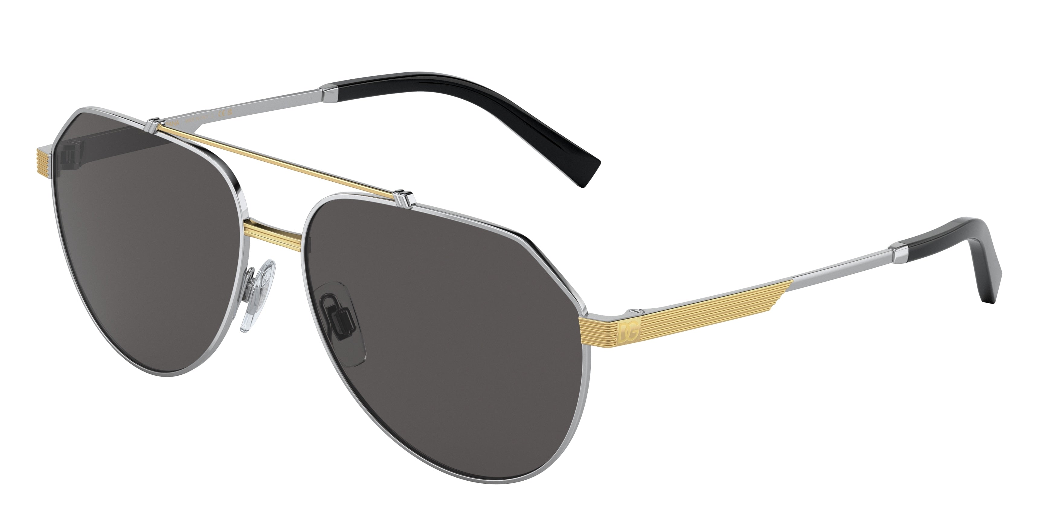 DOLCE & GABBANA DG2288 Pilot Sunglasses  131387-Silver/Gold 59-145-15 - Color Map Silver