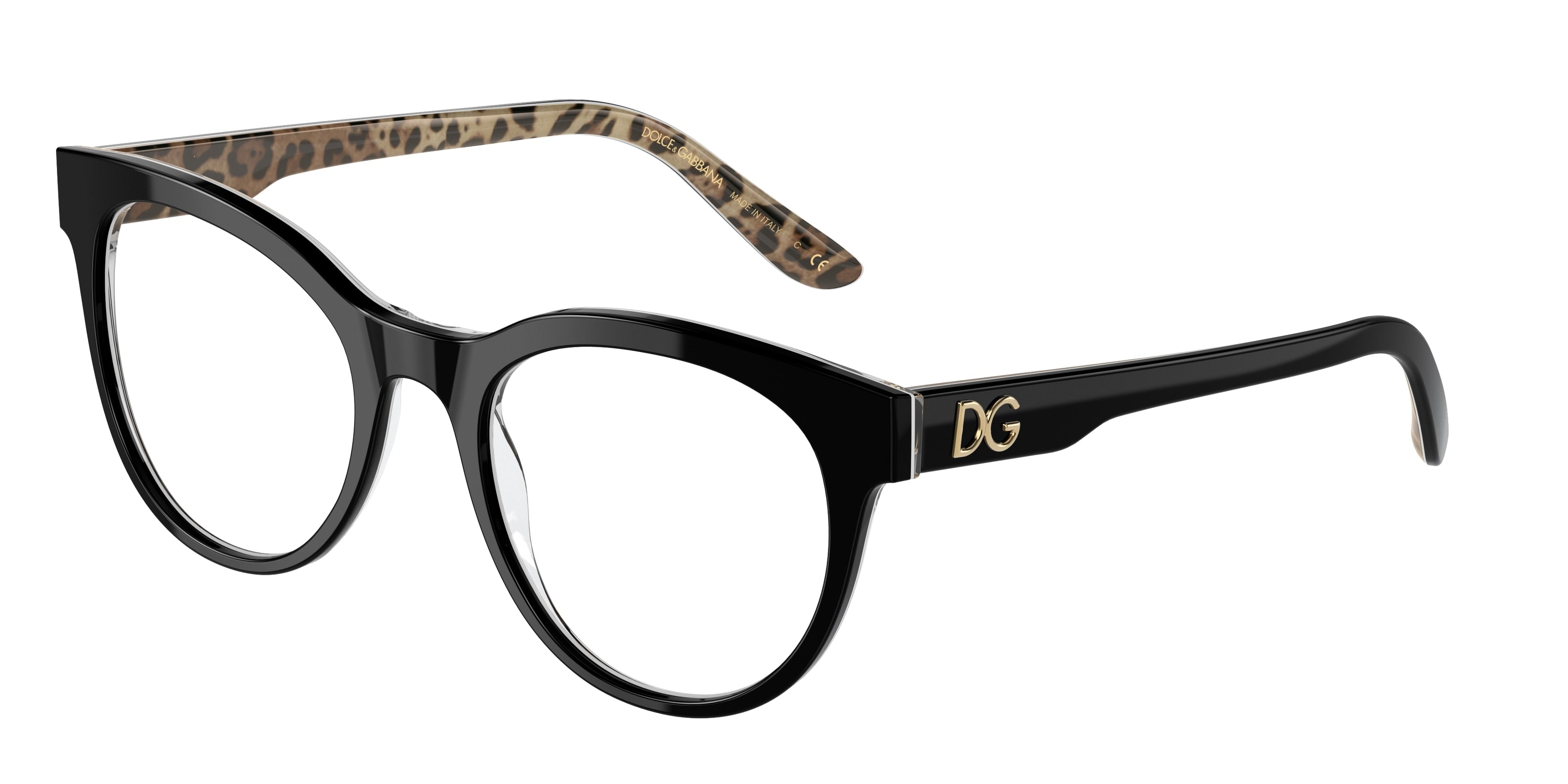 DOLCE & GABBANA DG3334 Phantos Eyeglasses  3299-Top Black On Leo Brown 52-145-20 - Color Map Black