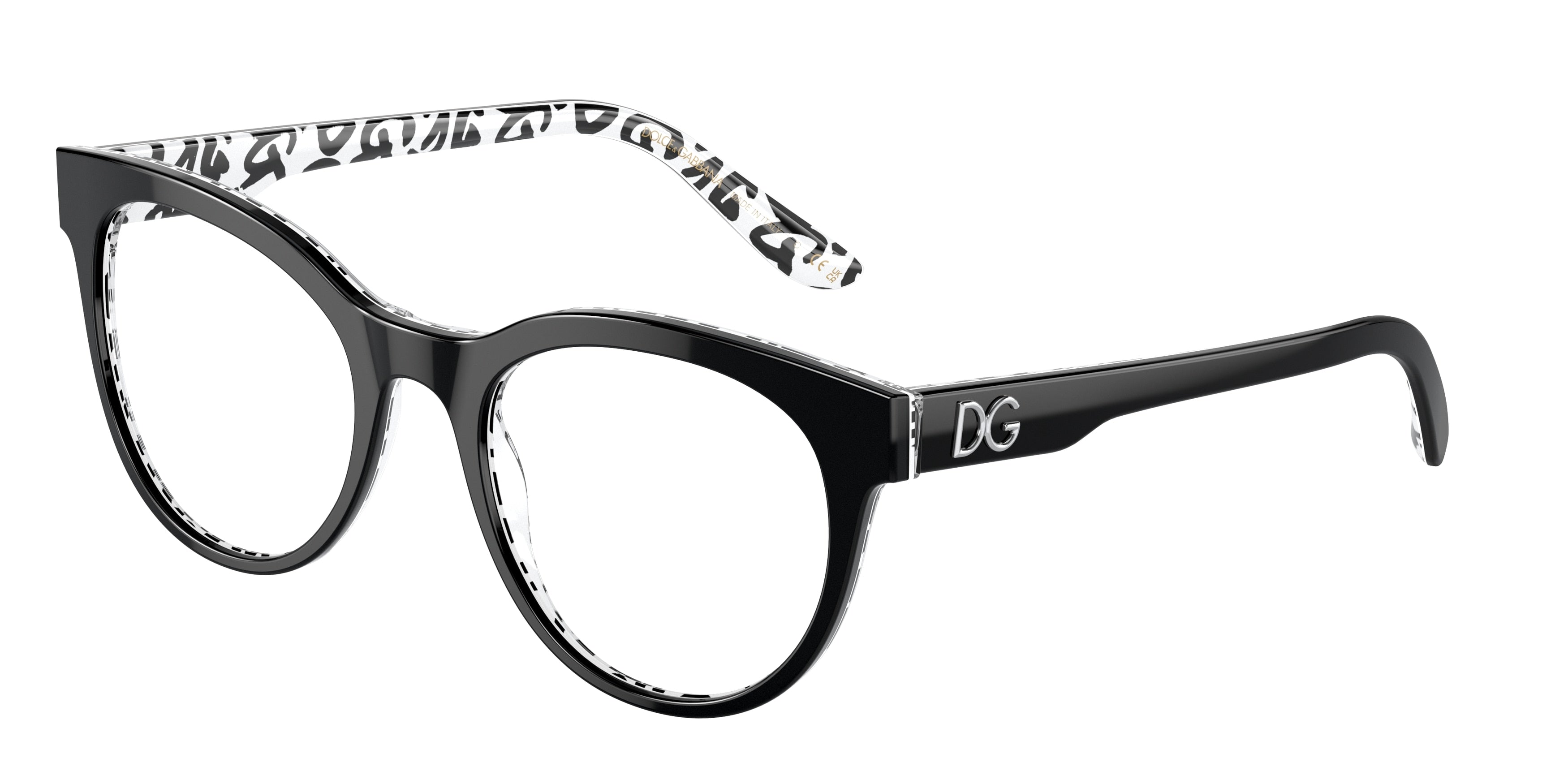 DOLCE & GABBANA DG3334 Phantos Eyeglasses  3389-Black On New Graffiti 52-145-20 - Color Map Black