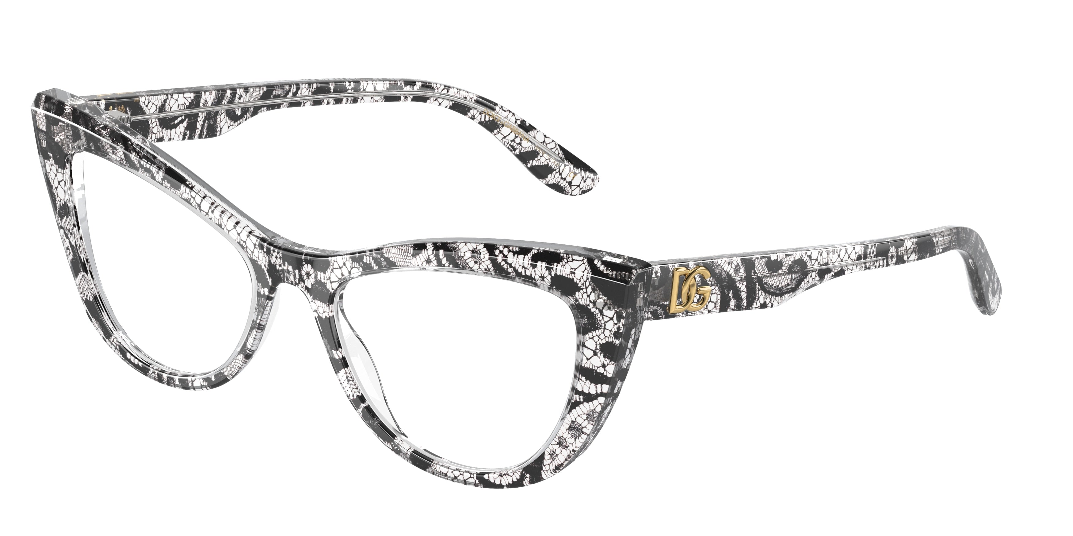 DOLCE & GABBANA DG3354 Cat Eye Eyeglasses  3152-Black Lace 54-145-18 - Color Map Black