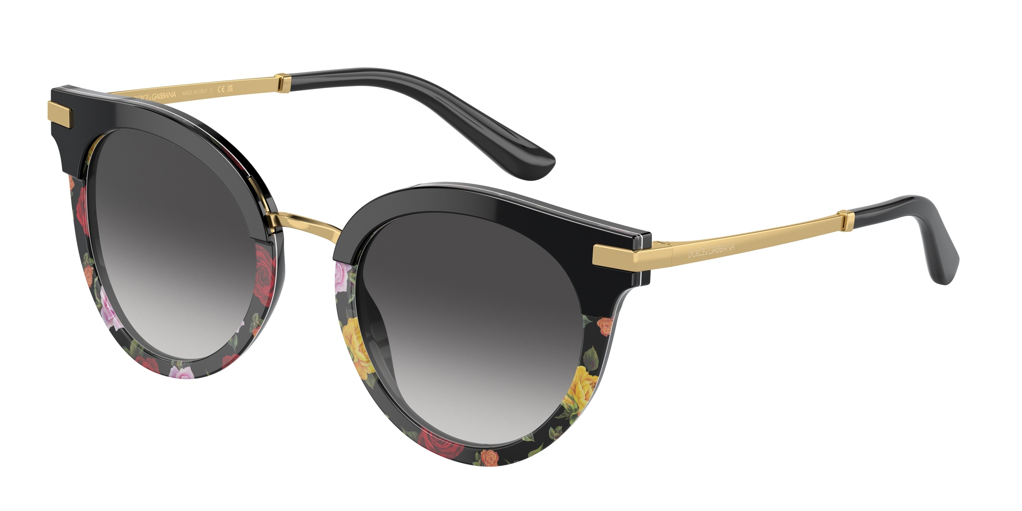 DOLCE & GABBANA DG4394 Phantos Sunglasses  34008G-Black On Winter Flowers Print 50-140-22 - Color Map Black