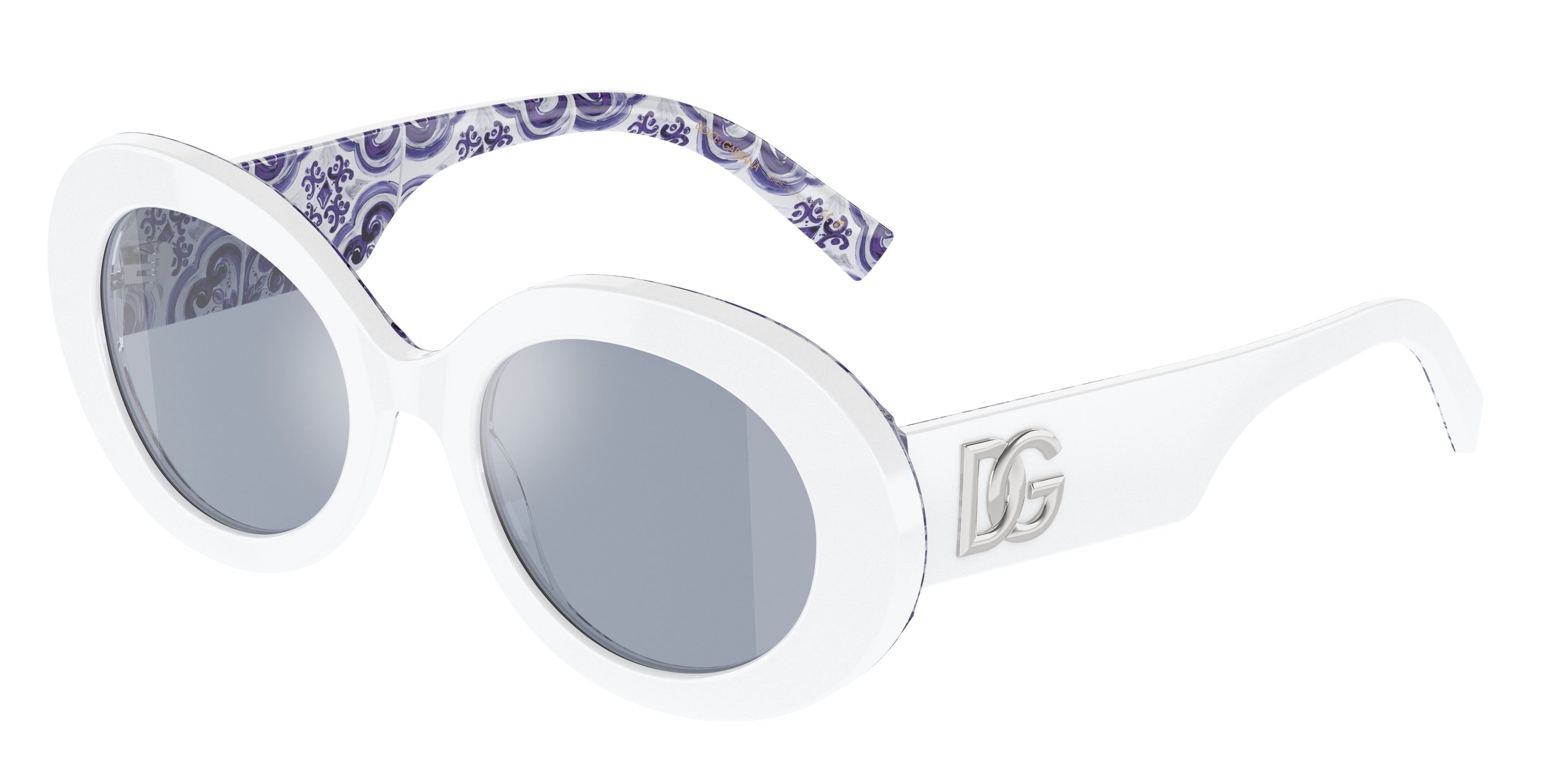 DOLCE & GABBANA DG4448F Oval Sunglasses  337155-White On Blue Maiolica 51-145-20 - Color Map White