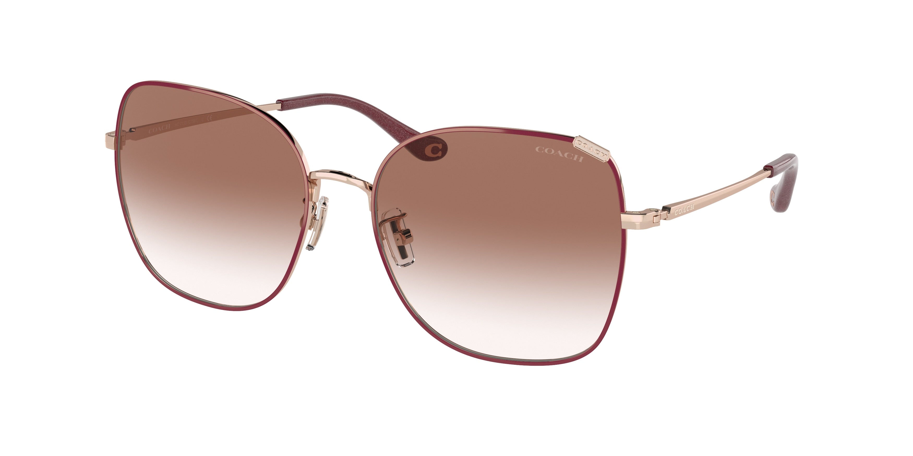 Coach C7997 HC7133 Square Sunglasses  94038D-Shiny Rose Gold /  Burgundy Front 57-140-17 - Color Map Pink