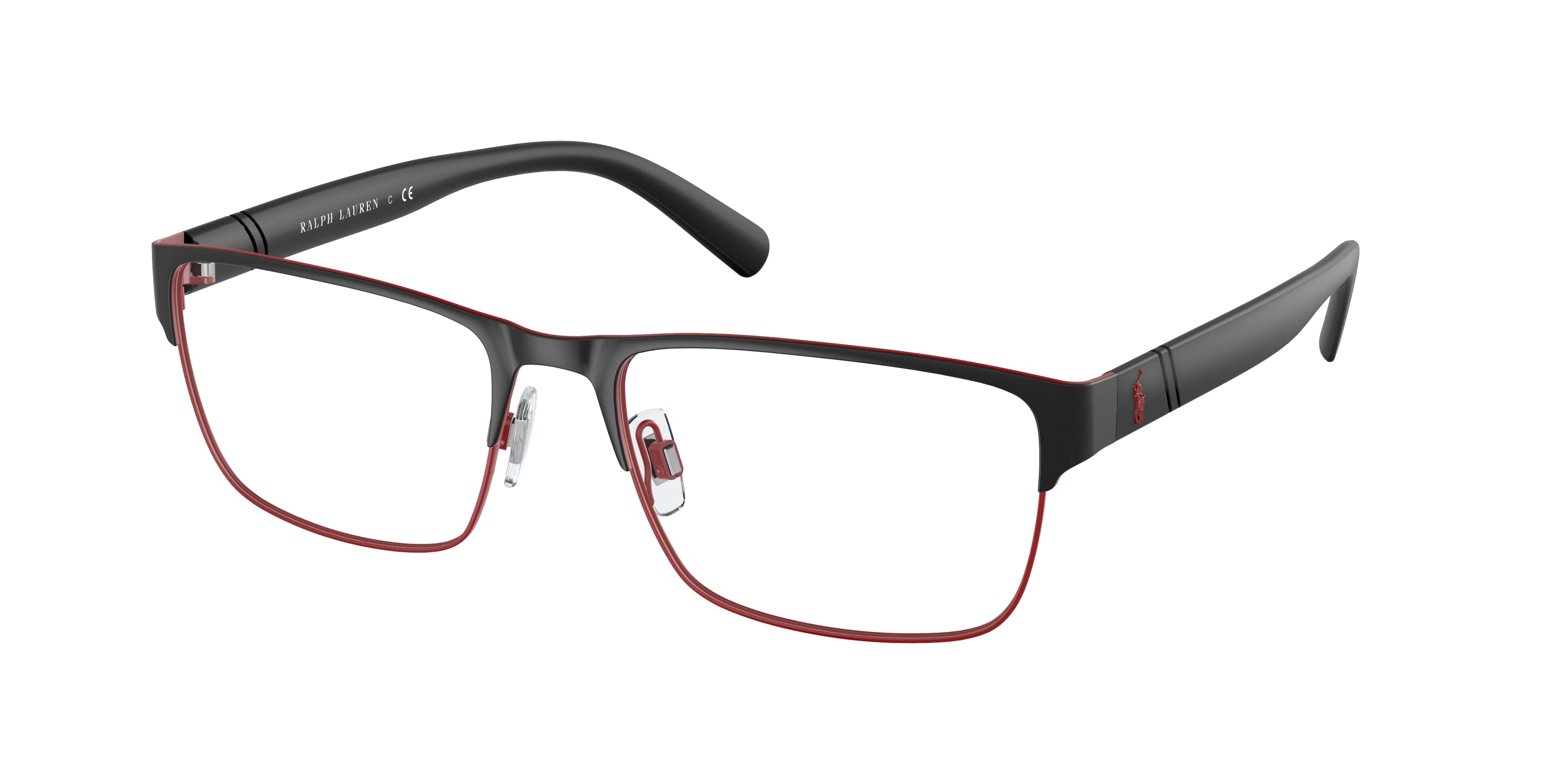 Polo PH1175 Rectangle Eyeglasses  9191-Matte Red Rims/Black Bar 56-145-18 - Color Map Black