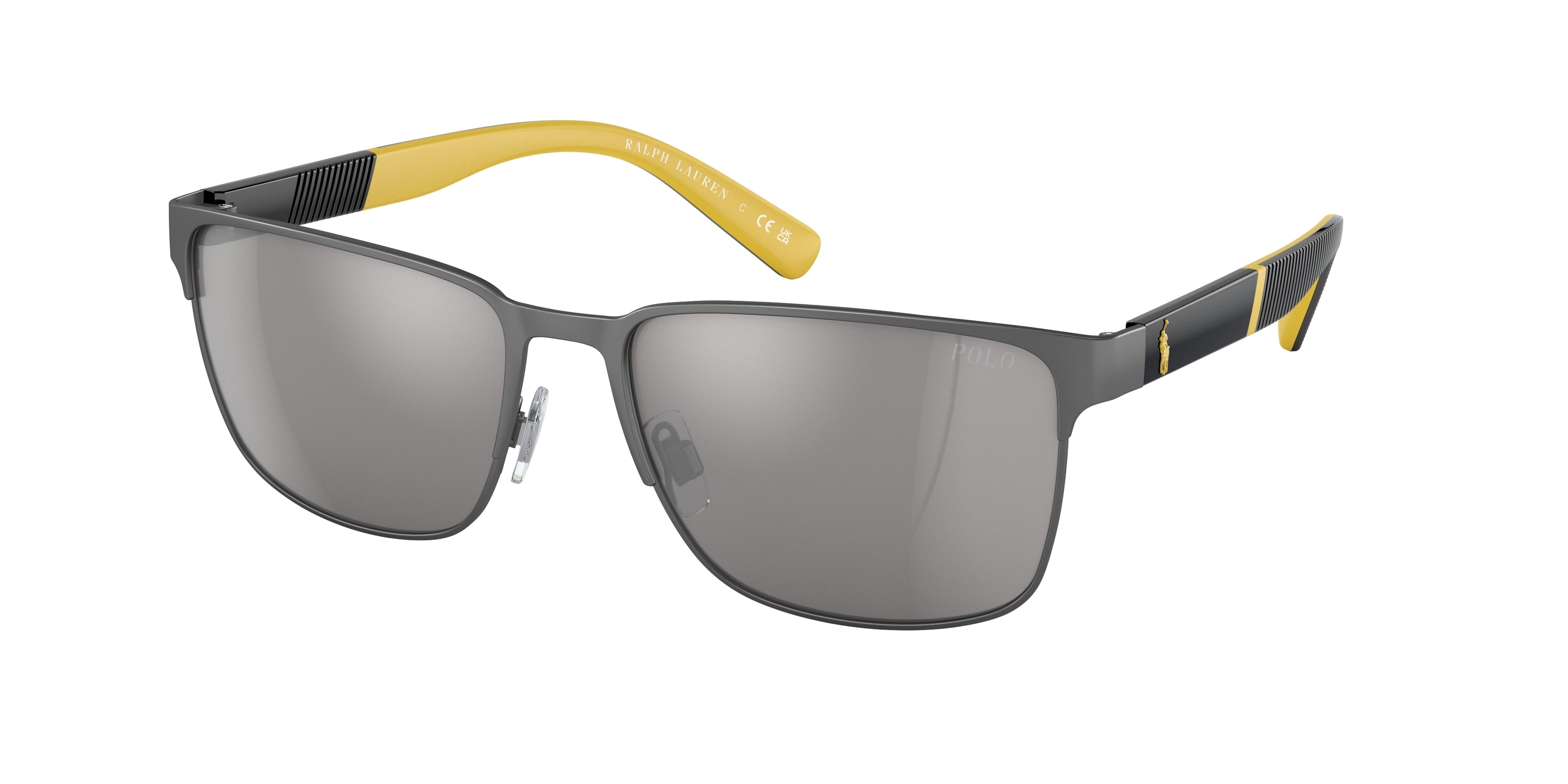 Polo PH3143 Rectangle Sunglasses  93076G-Semishiny Dark Gunmetal 57-145-17 - Color Map Grey