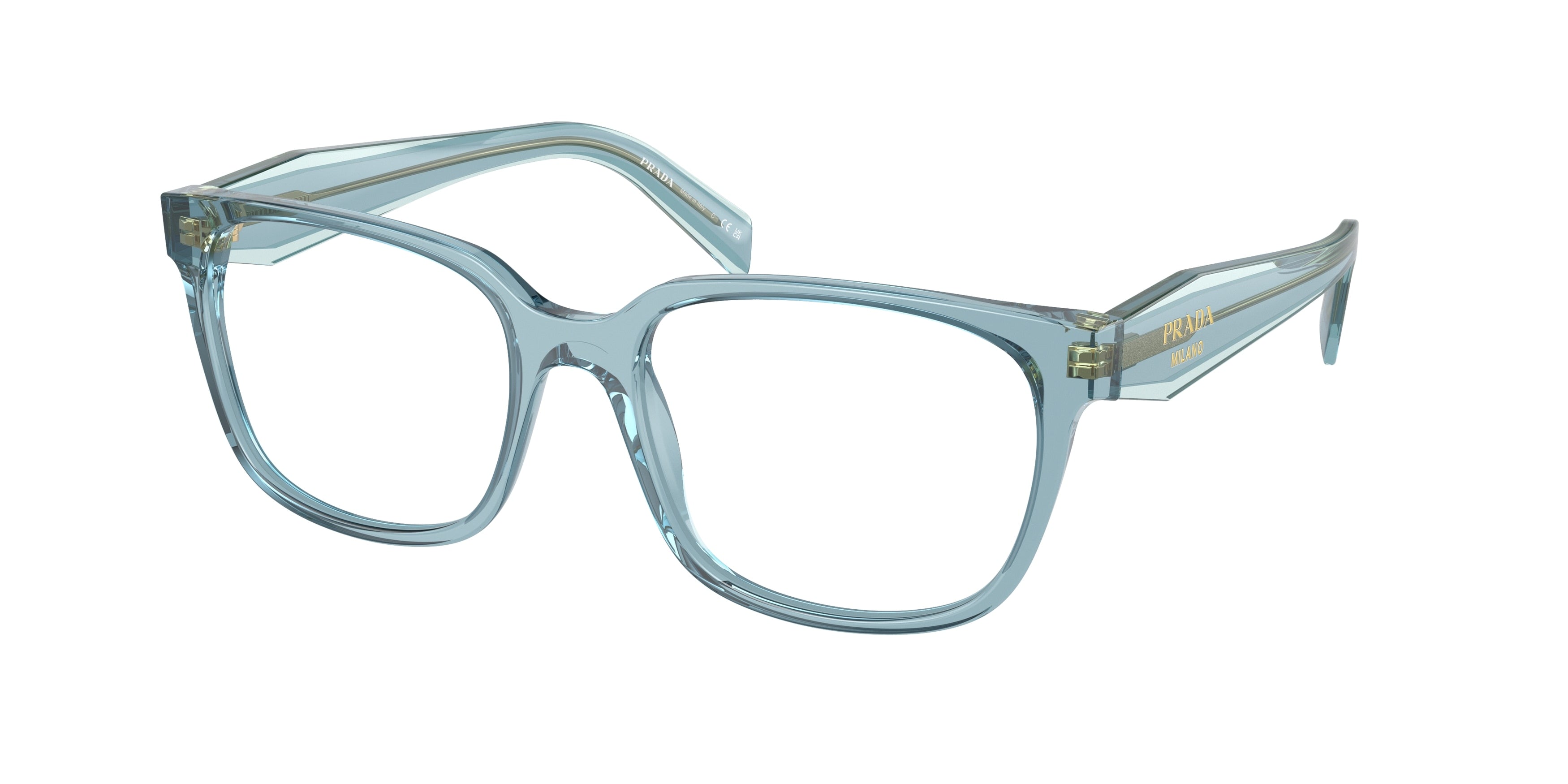 Prada PR17ZV Rectangle Eyeglasses  16J1O1-Crystal Blue 54-140-18 - Color Map Blue