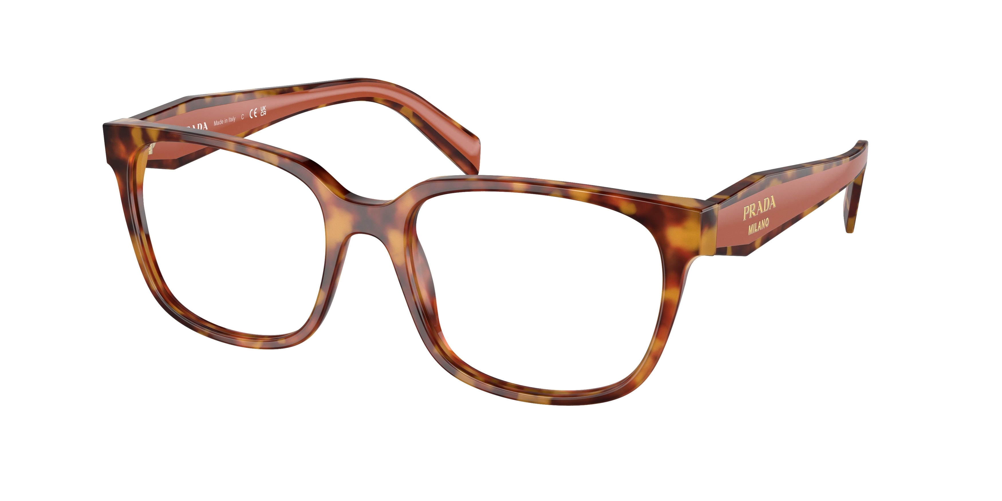 Prada PR17ZV Rectangle Eyeglasses  4BW1O1-Havana Clear 54-140-18 - Color Map Tortoise