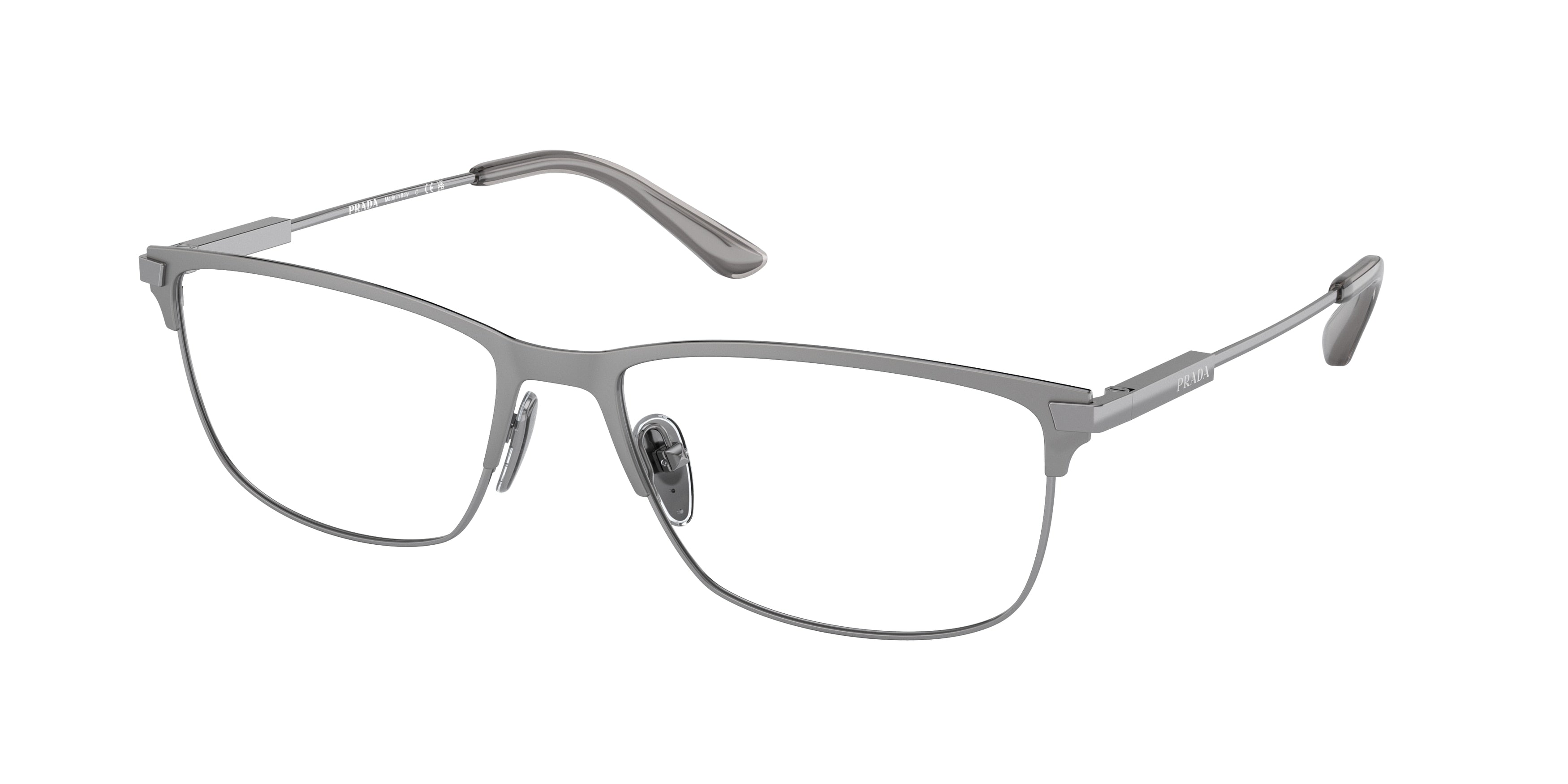 Prada PR55ZV Rectangle Eyeglasses  16F1O1-Gunmetal Matte/Shiny 57-145-17 - Color Map Grey