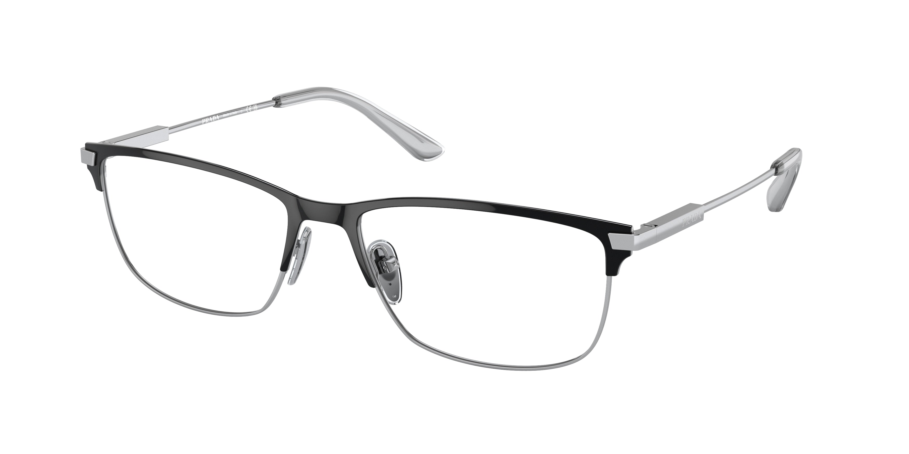 Prada PR55ZV Rectangle Eyeglasses  1AB1O1-Black/Silver 57-145-17 - Color Map Black