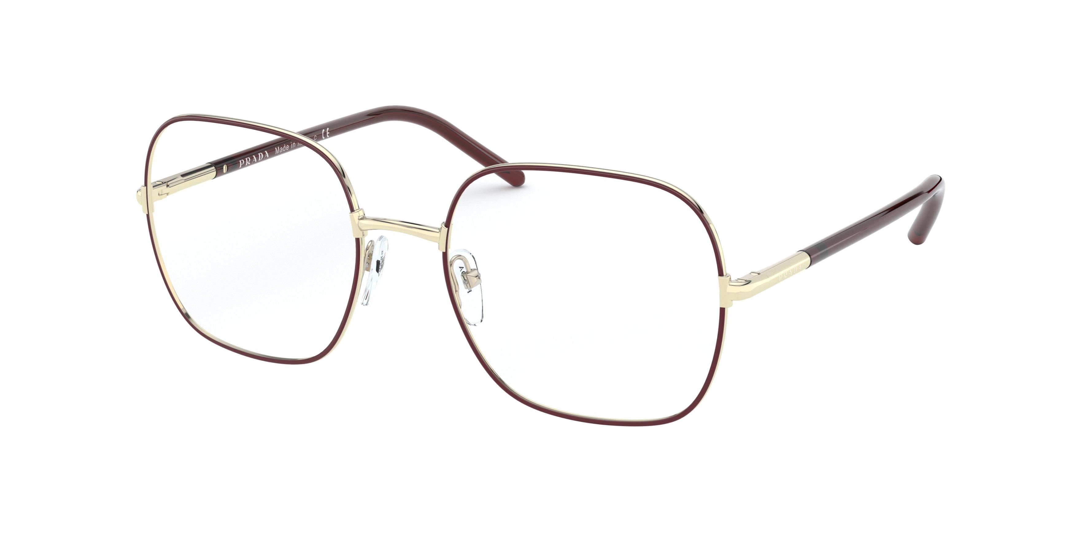 Prada PR56WV Rectangle Eyeglasses  09B1O1-Bordeaux 53-140-19 - Color Map Red