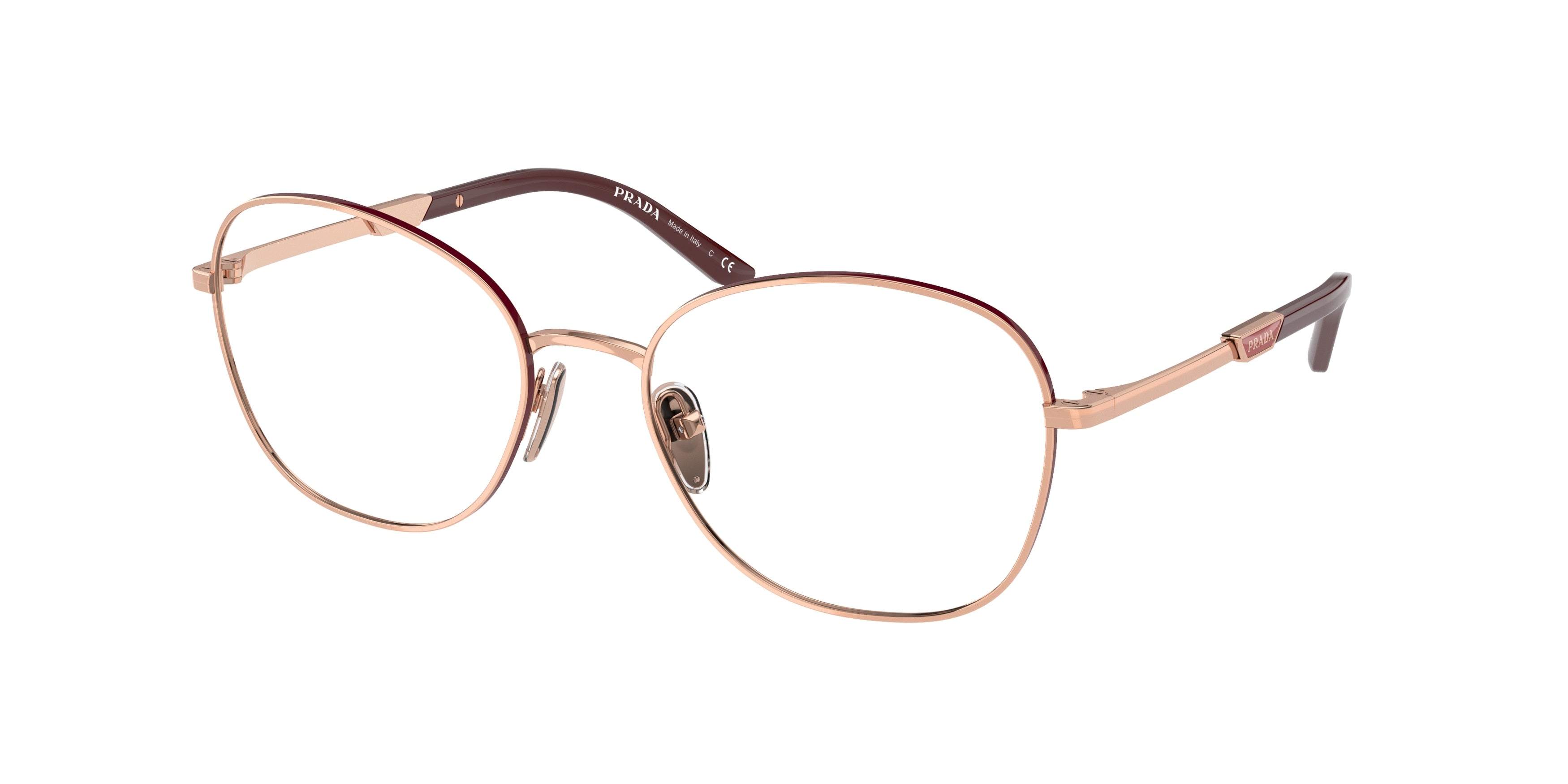 Prada PR64YV Round Eyeglasses  16A1O1-Rose Gold/Rosso 54-135-18 - Color Map Gold