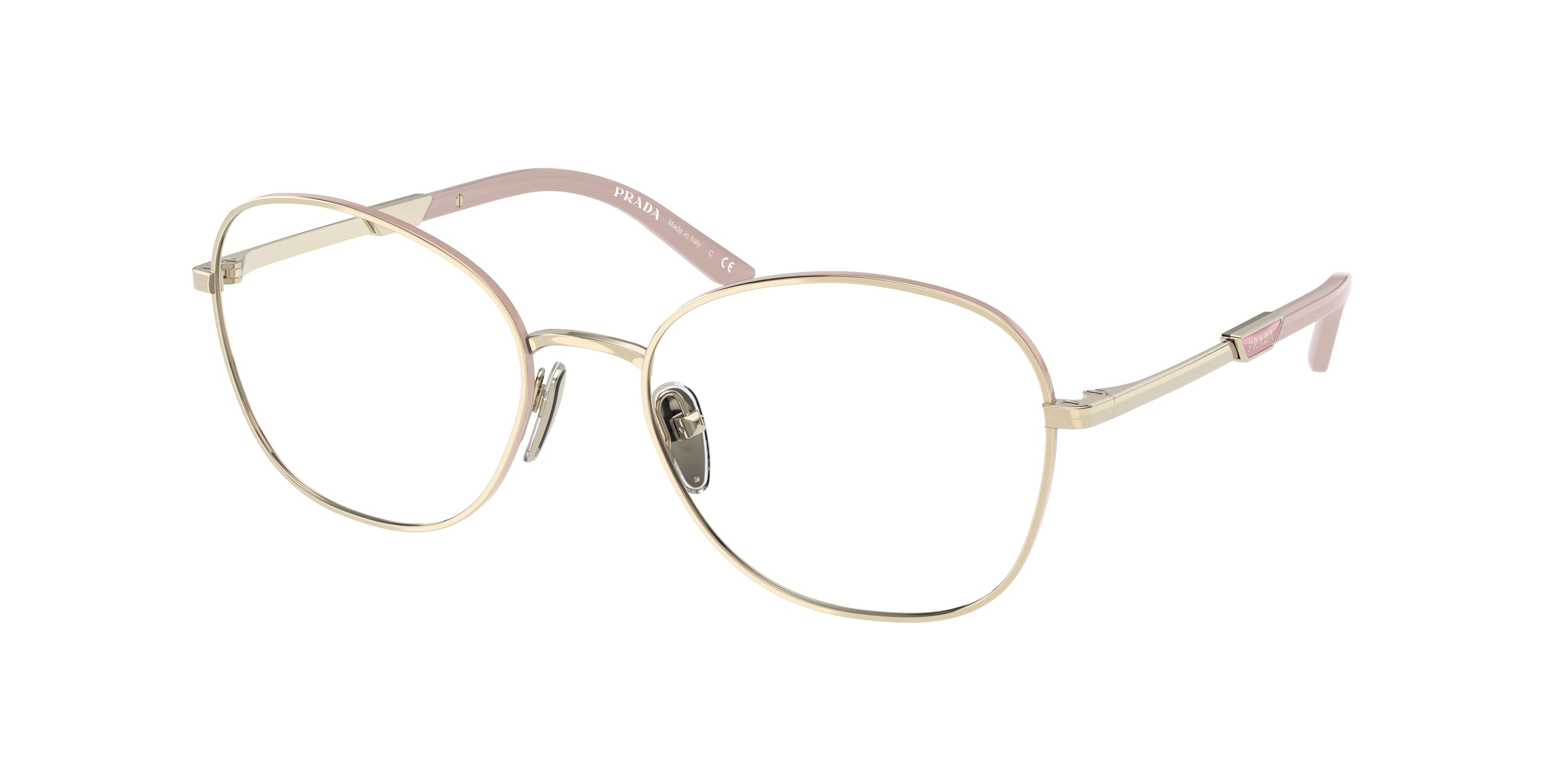 Prada PR64YV Round Eyeglasses  17A1O1-Pale Gold/Alabaster 54-135-18 - Color Map Gold