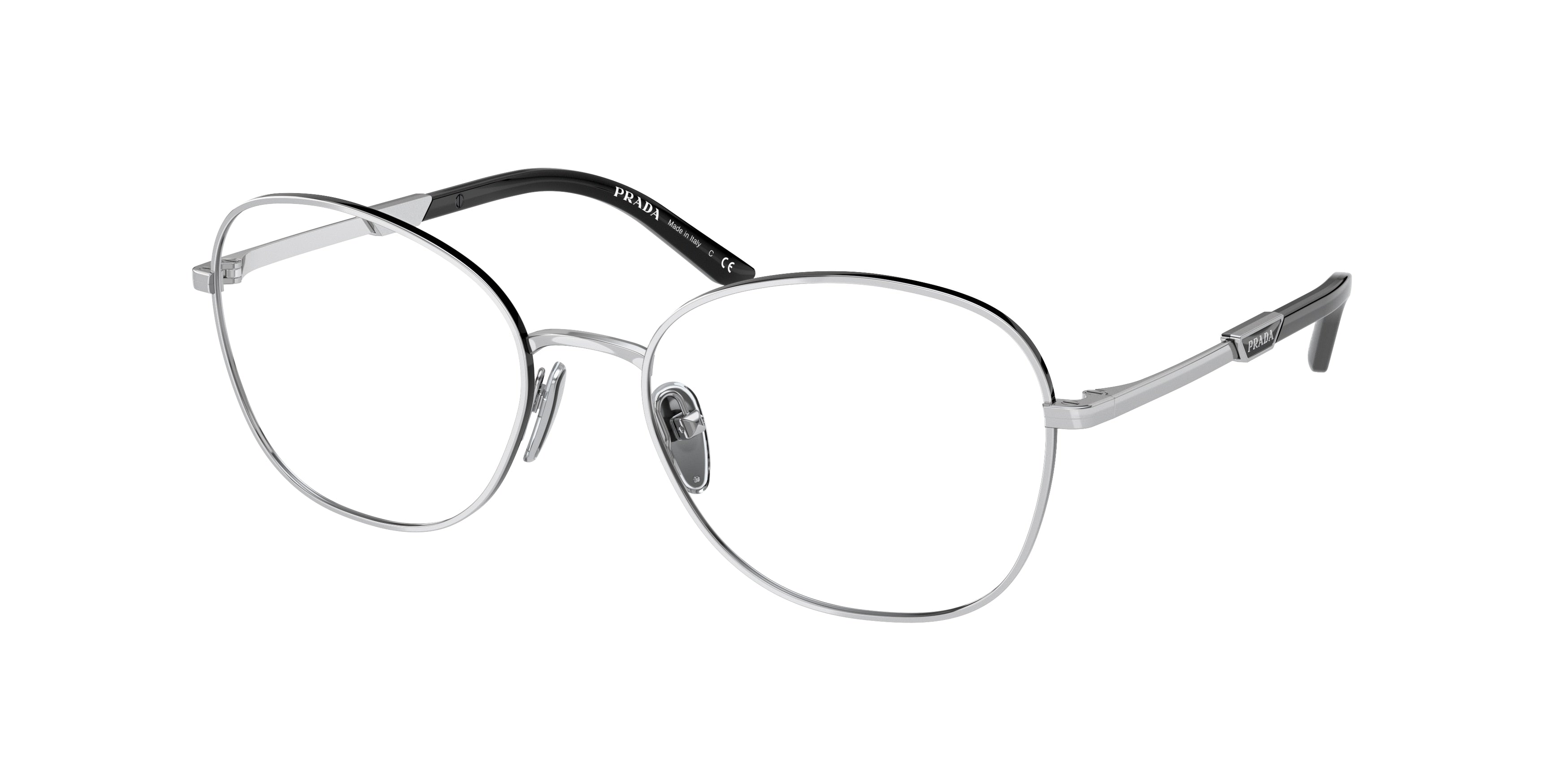 Prada PR64YV Round Eyeglasses  GAQ1O1-Silver/Black 54-135-18 - Color Map Silver