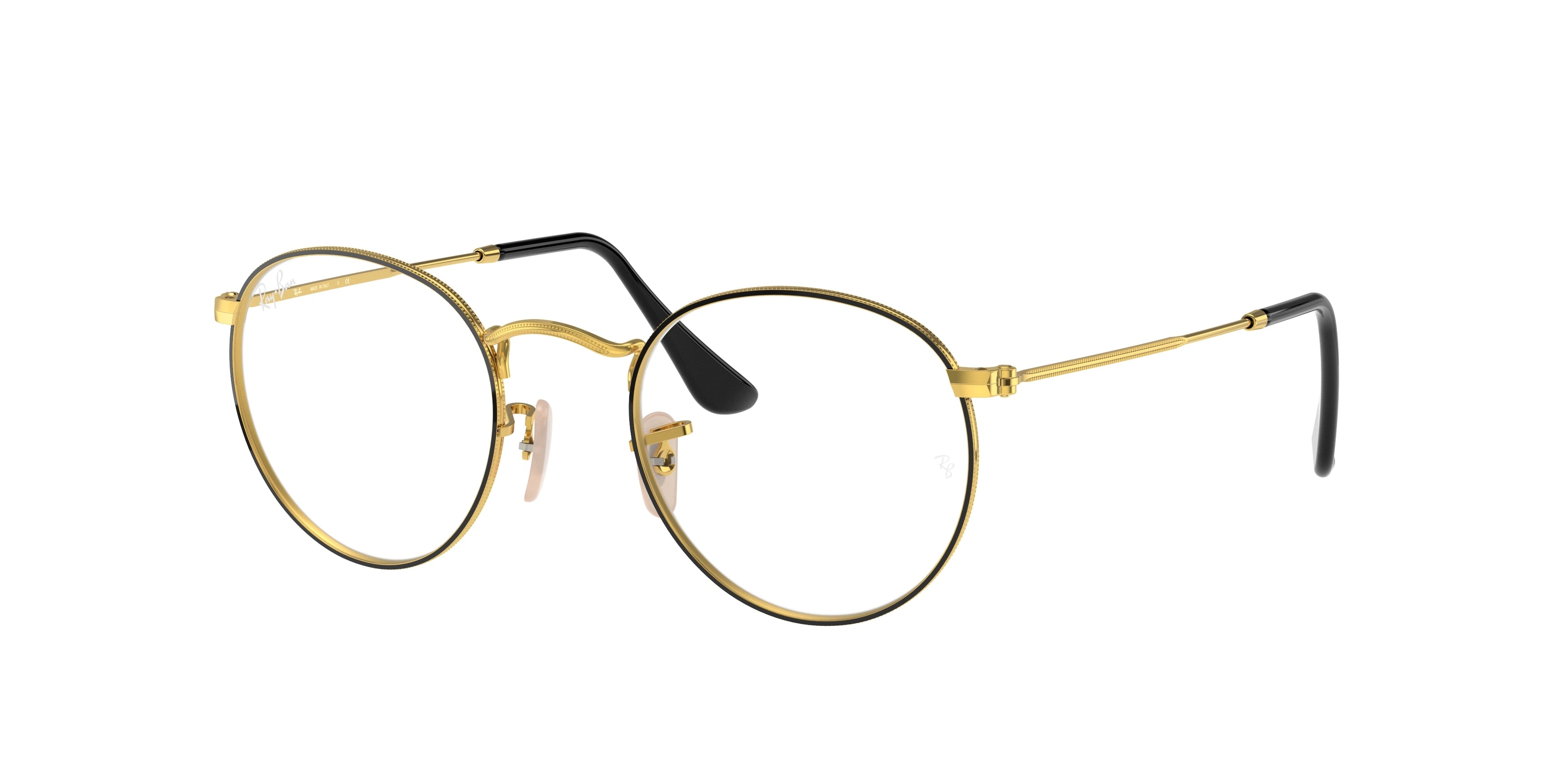 Ray-Ban Optical ROUND METAL RX3447V Round Eyeglasses  2991-Black On Gold 50-145-21 - Color Map Black