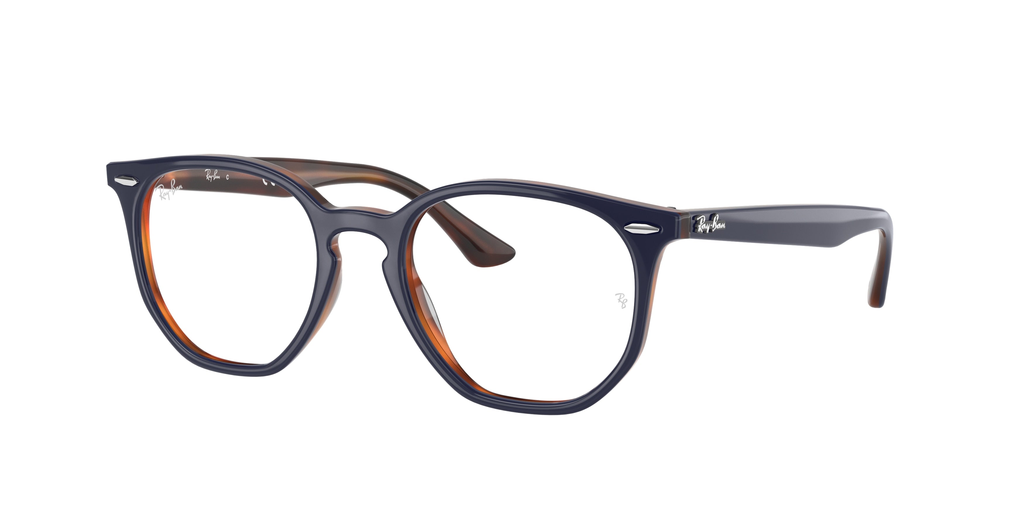 Ray-Ban Optical HEXAGONAL RX7151 Irregular Eyeglasses  5910-Blue On Havana 50-145-19 - Color Map Blue