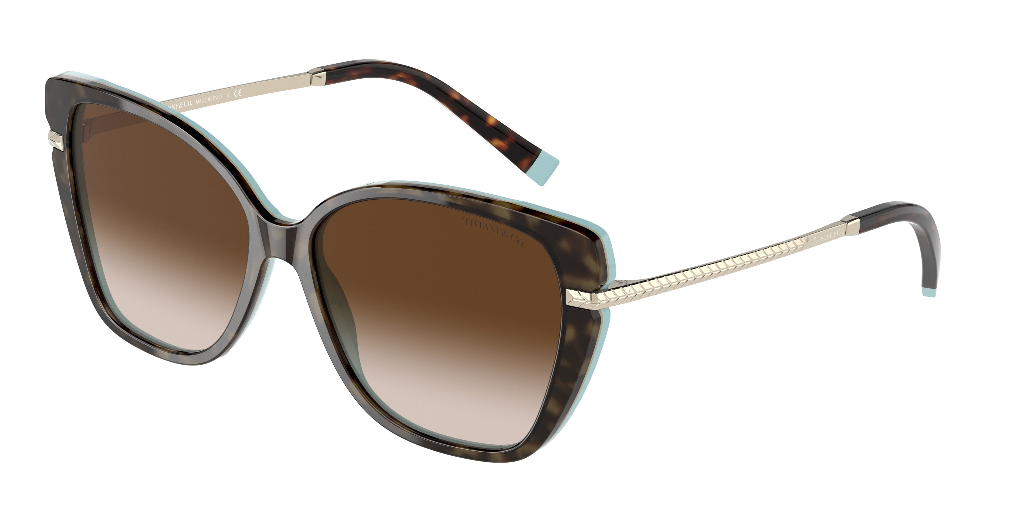 Tiffany TF4190 Cat Eye Sunglasses  81343B-Havana On Tiffany Blue 57-140-15 - Color Map Brown