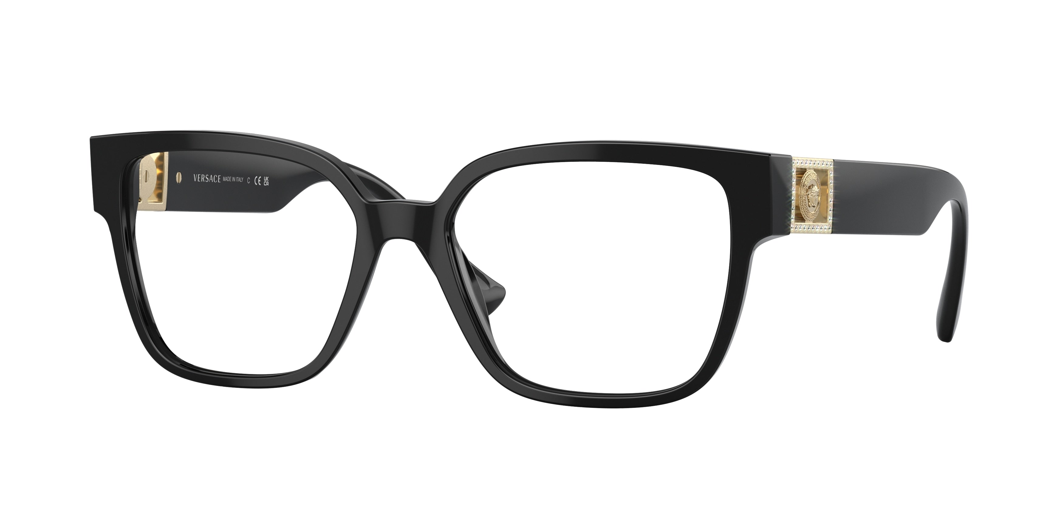 Versace VE3329B Square Eyeglasses  GB1-Black 53-145-17 - Color Map Black