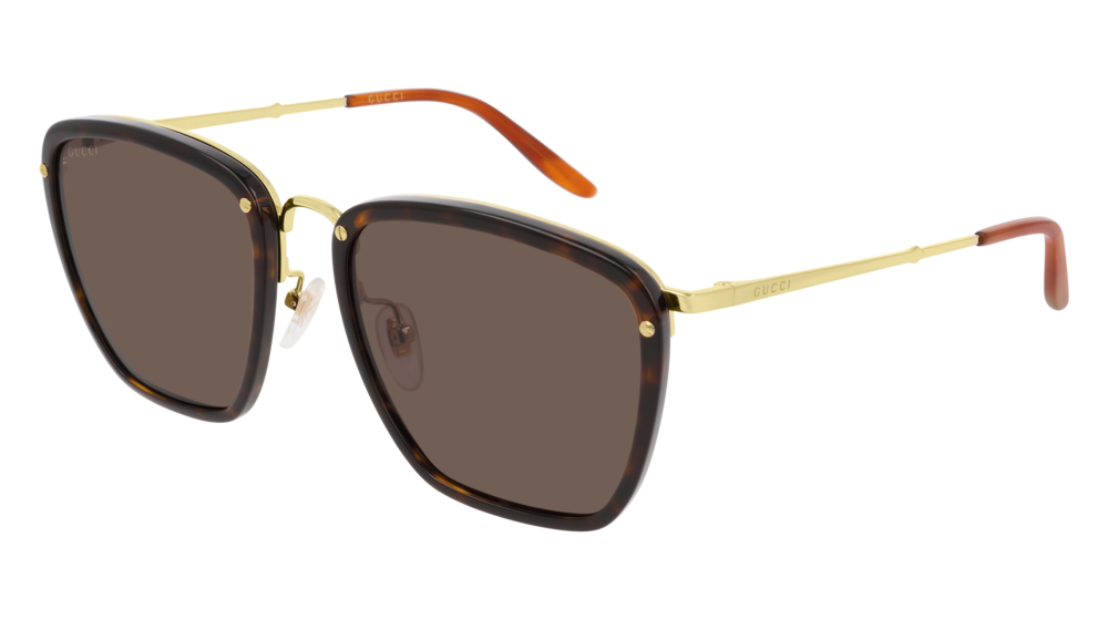 GUCCI GG0673S RECTANGULAR / SQUARE Sunglasses For Men  GG0673S-002 HAVANA GOLD / BROWN SHINY 56-20-145