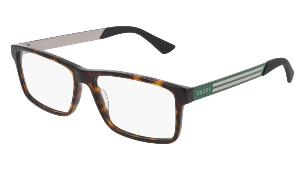 GUCCI GG0692O RECTANGULAR / SQUARE Eyeglasses For Men  GG0692O-005 HAVANA GREEN / TRANSPARENT DARK 57-16-150