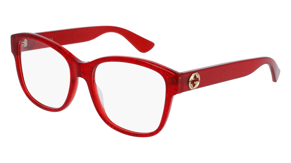 GUCCI GG0038O RECTANGULAR / SQUARE Eyeglasses For Women  GG0038O-004 RED RED / TRANSPARENT GLITTER 54-17-140