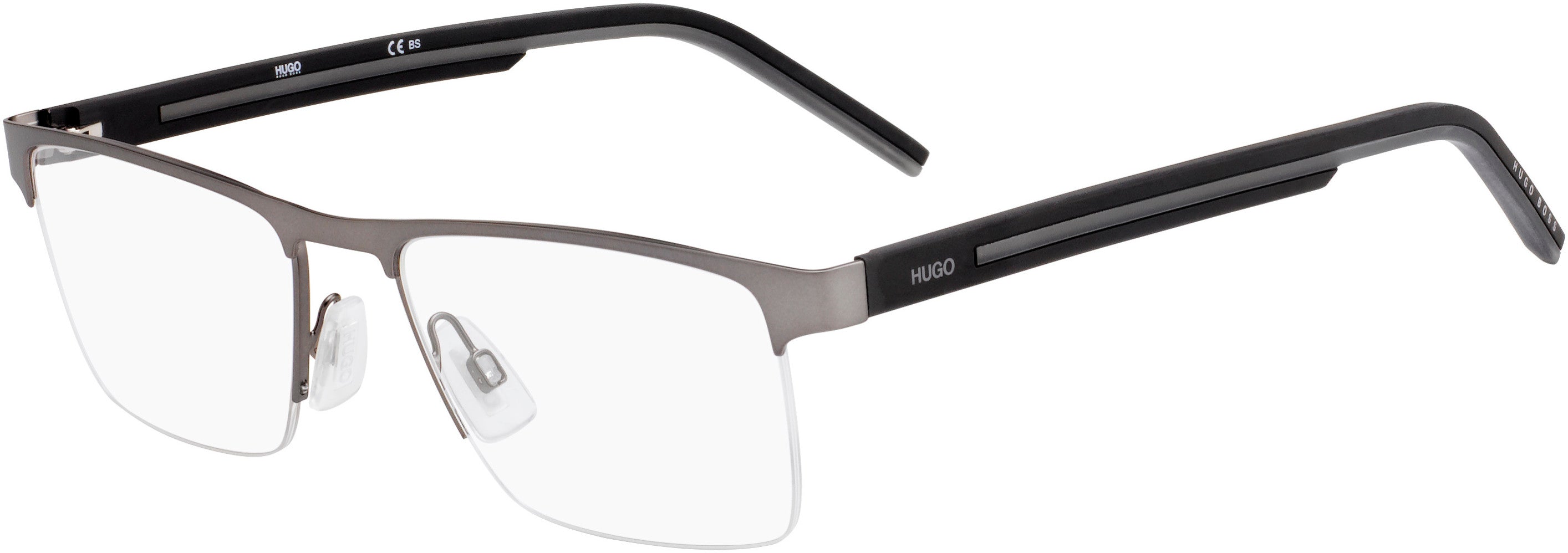 Hugo (hug) Hugo 1066 Rectangular Eyeglasses 0R80-0R80  Semi Matte Dark Ruthenium (00 Demo Lens)