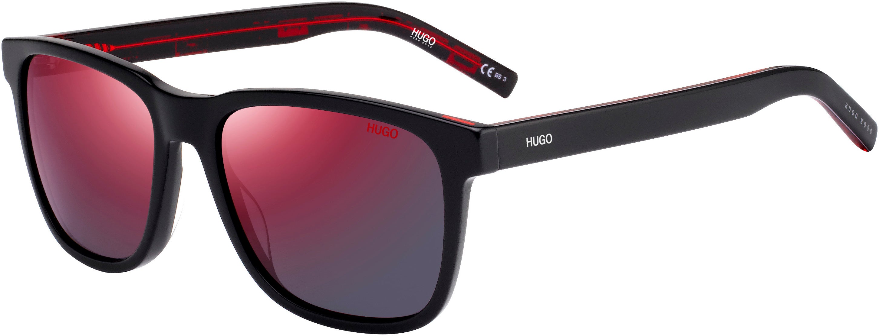 Hugo (hug) Hugo 1073/S Rectangular Sunglasses 0UYY-0UYY  Black Pattern Ed (AO Red Mirror)