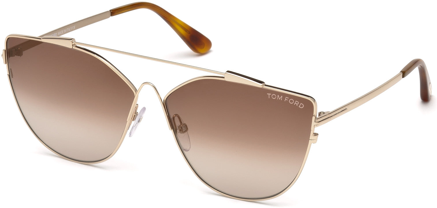 Tom Ford FT0563 Jacquelyn-02 Cat Sunglasses 28G-28G - Shiny Rose Gold / Brown Mirror