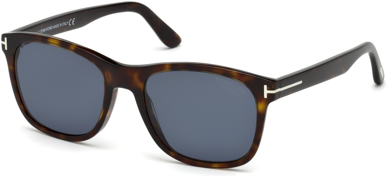 Tom Ford FT0595-F Eric-02 Geometric Sunglasses 52D-52D - Shiny Dark Havana, Palladium T Logo/ Blue Polarized Lenses