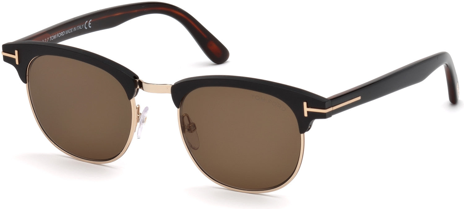 Tom Ford FT0623 Laurent-02 Geometric Sunglasses 02J-02J - Matte Black, Rose Gold, Classic Dk. Havana Temples/ Roviex Lenses